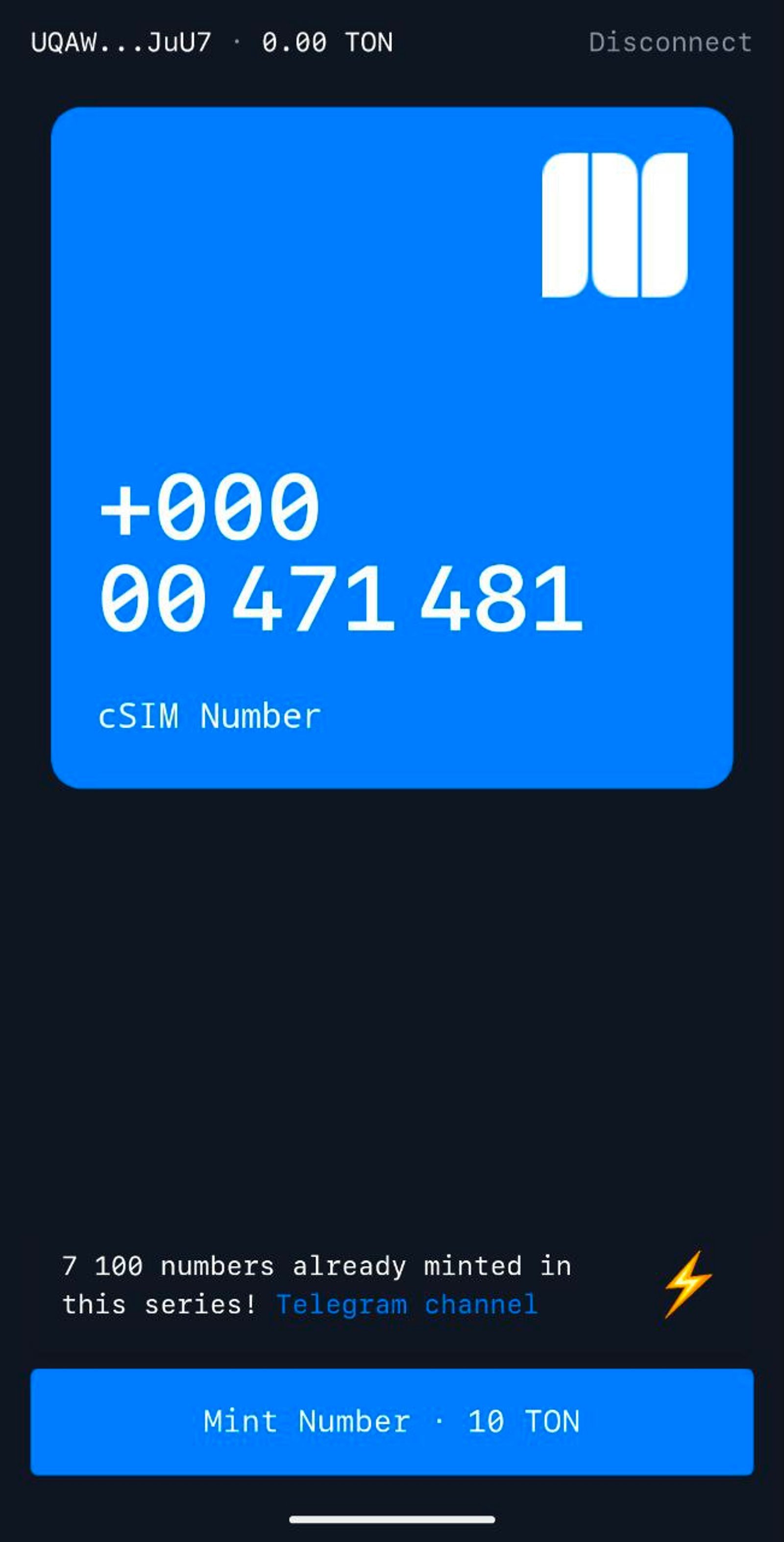 Chainsim Interface Telegram Number NFT