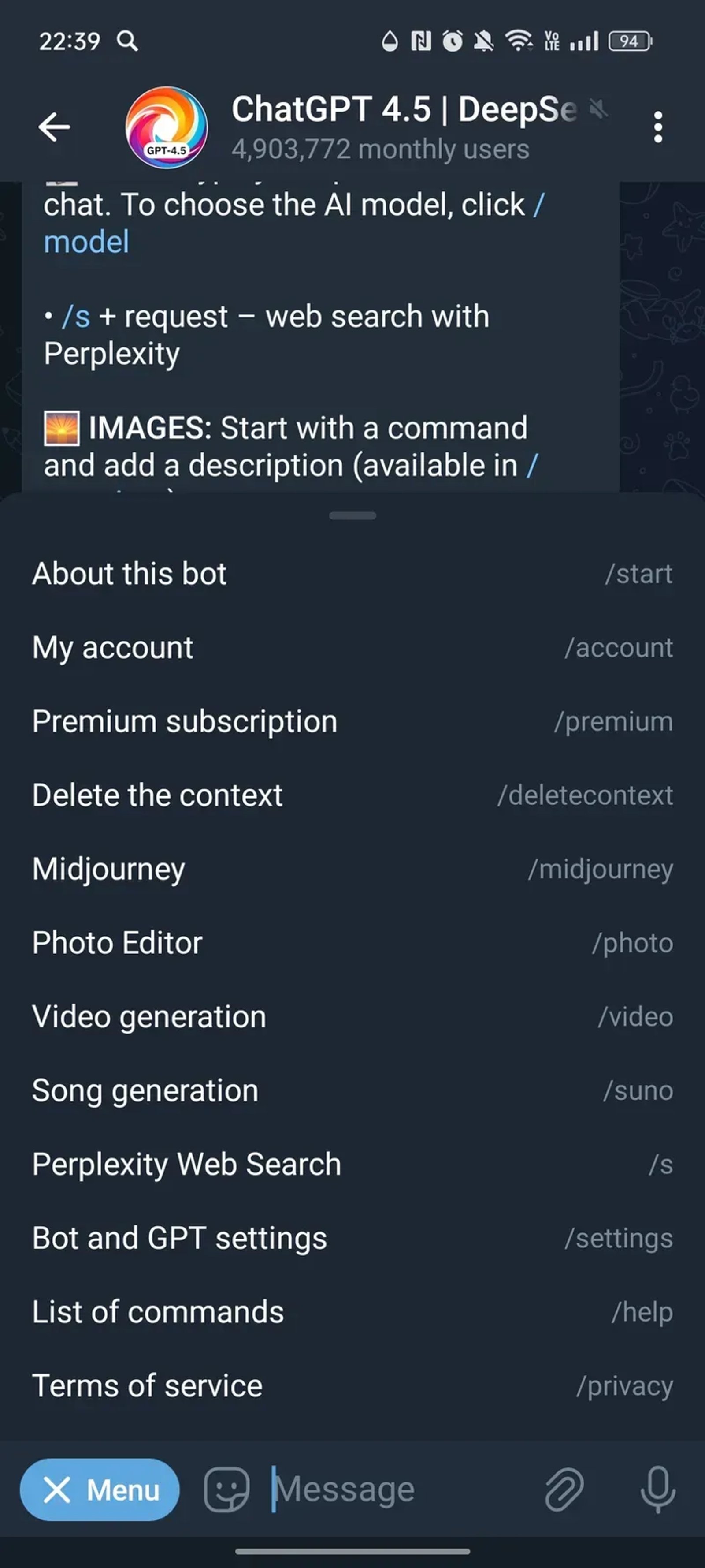 ChatGPT 4.5 | DeepSeek | Midjourney в Телеграм — скриншот 3