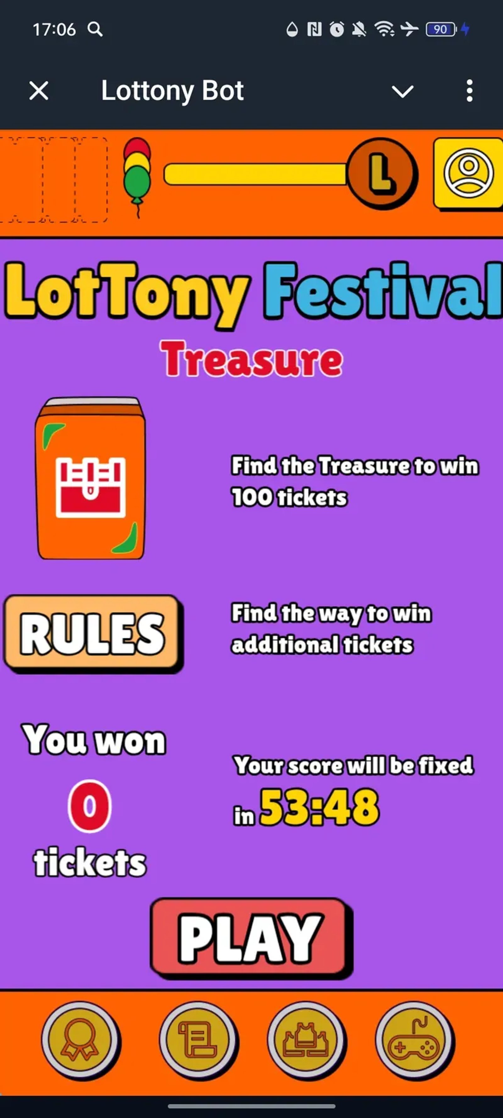 Lottony Bot в Телеграм — скриншот 1