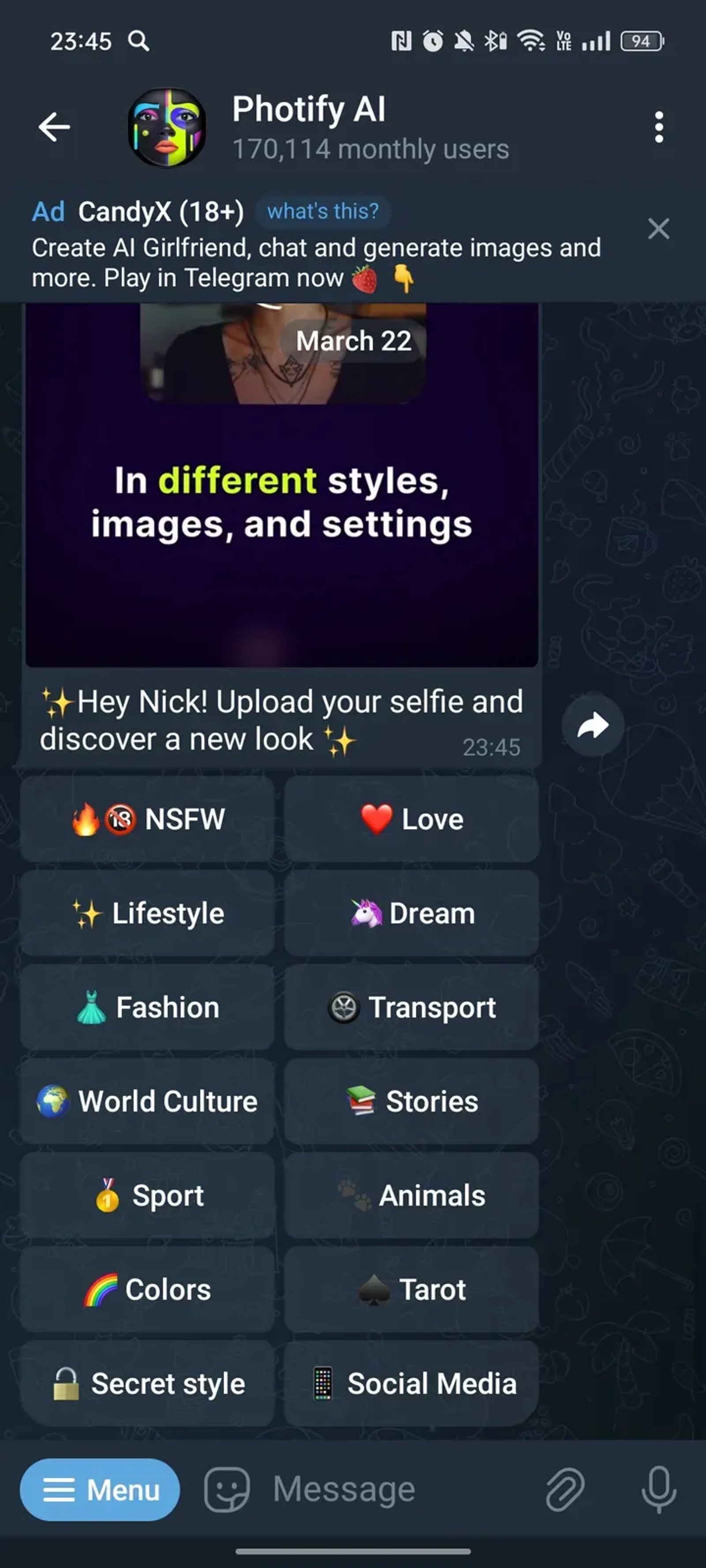 Photify AI - Photo & Video Generator в Телеграм — скриншот 2