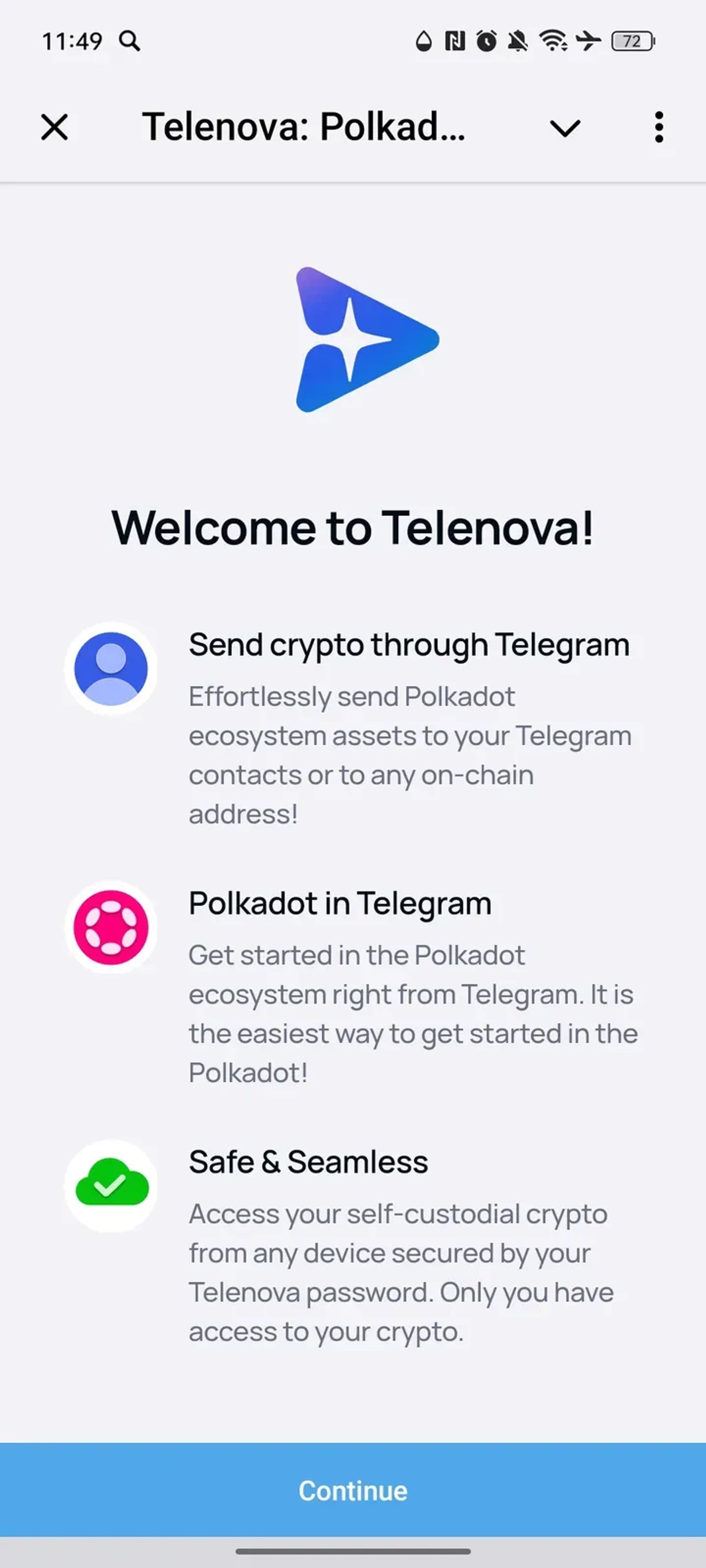 Telenova: Polkadot Wallet в Телеграм — скриншот 1