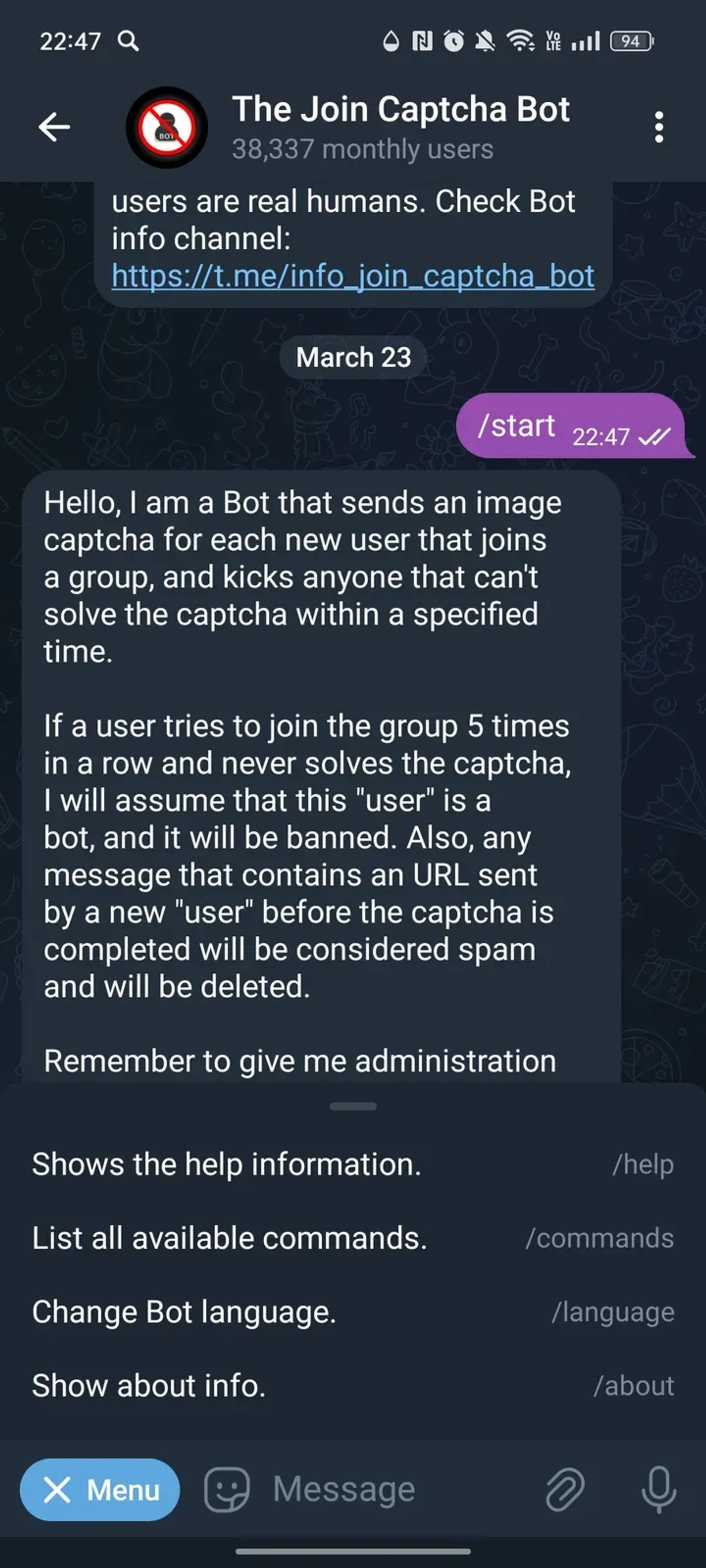 The Join Captcha Bot в Телеграм — скриншот 3