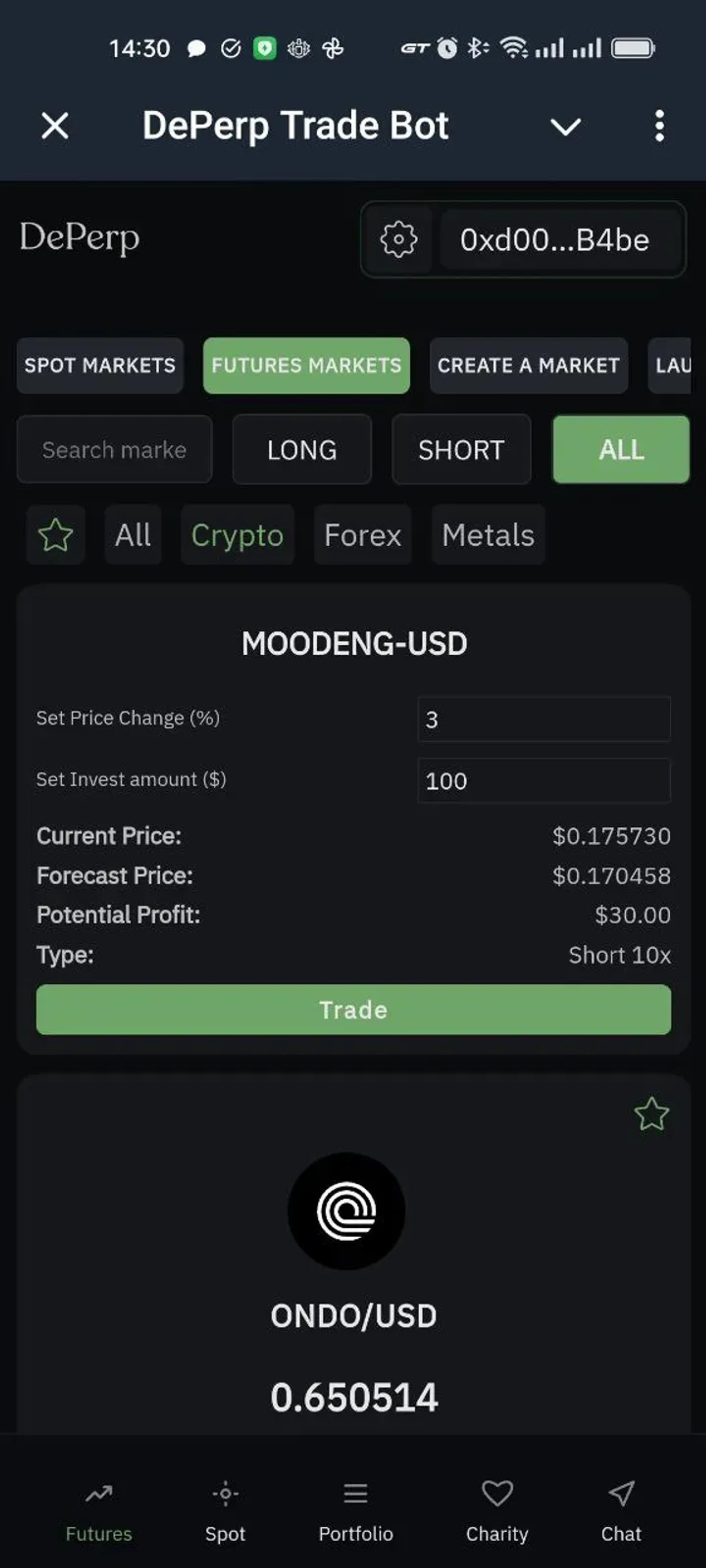 DePerp Trade Bot в Телеграм — скриншот 2