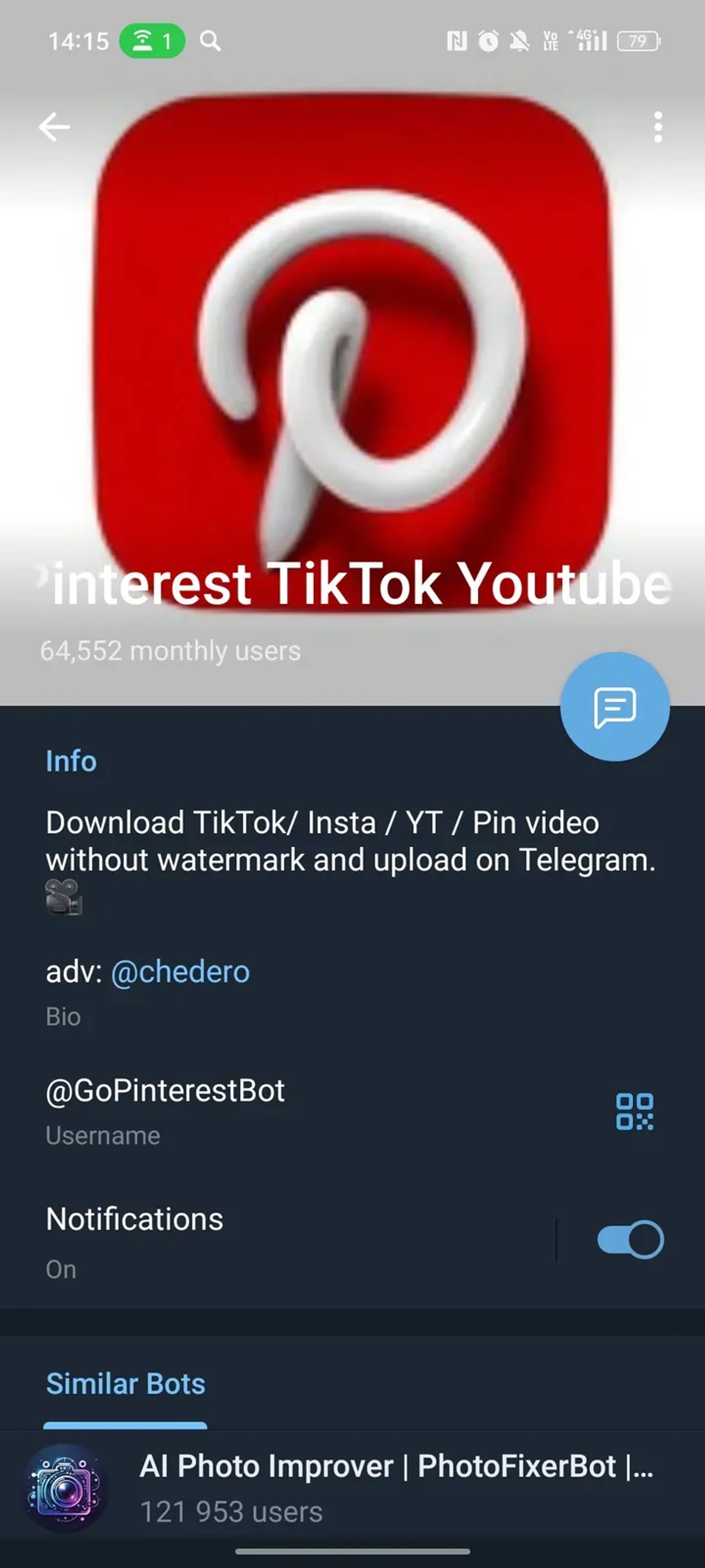 Pinterest TikTok Youtube downloader в Телеграм — скриншот 4