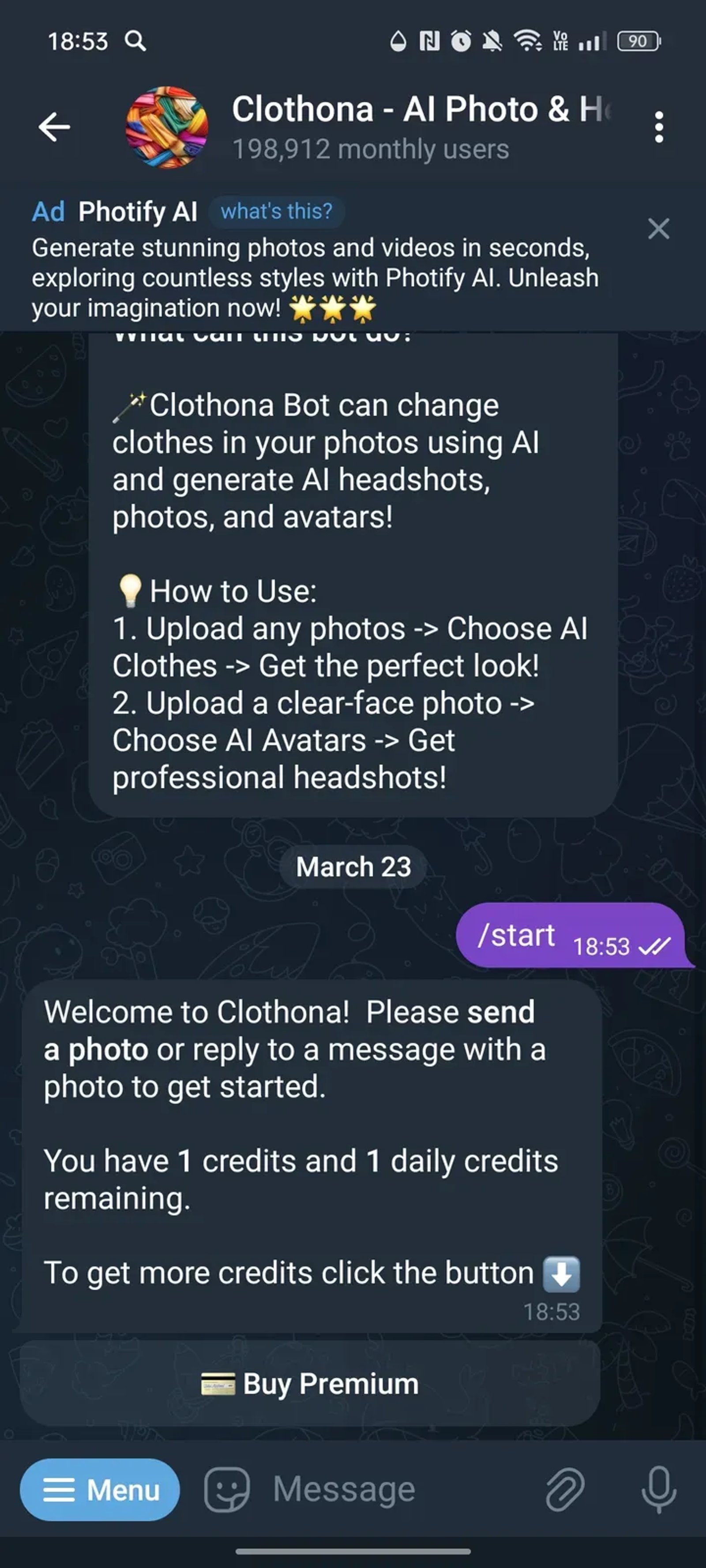 Clothona - AI Photo & Headshot Generator в Телеграм — скриншот 2