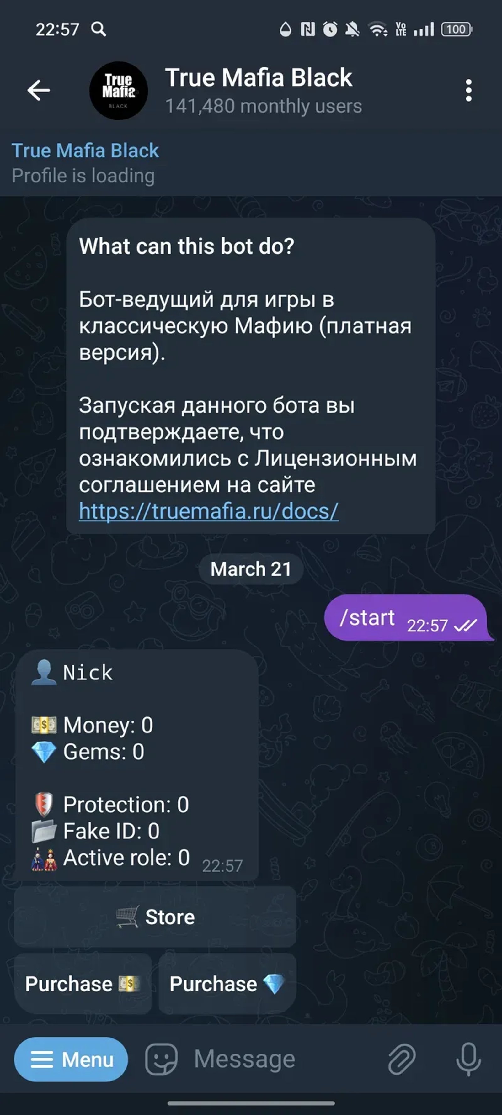 True Mafia Black в Телеграм — скриншот 3