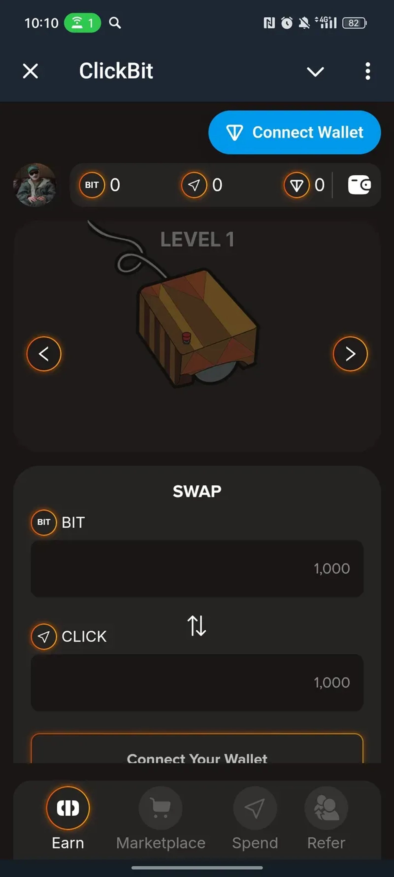 ClickBit в Телеграм — скриншот 1