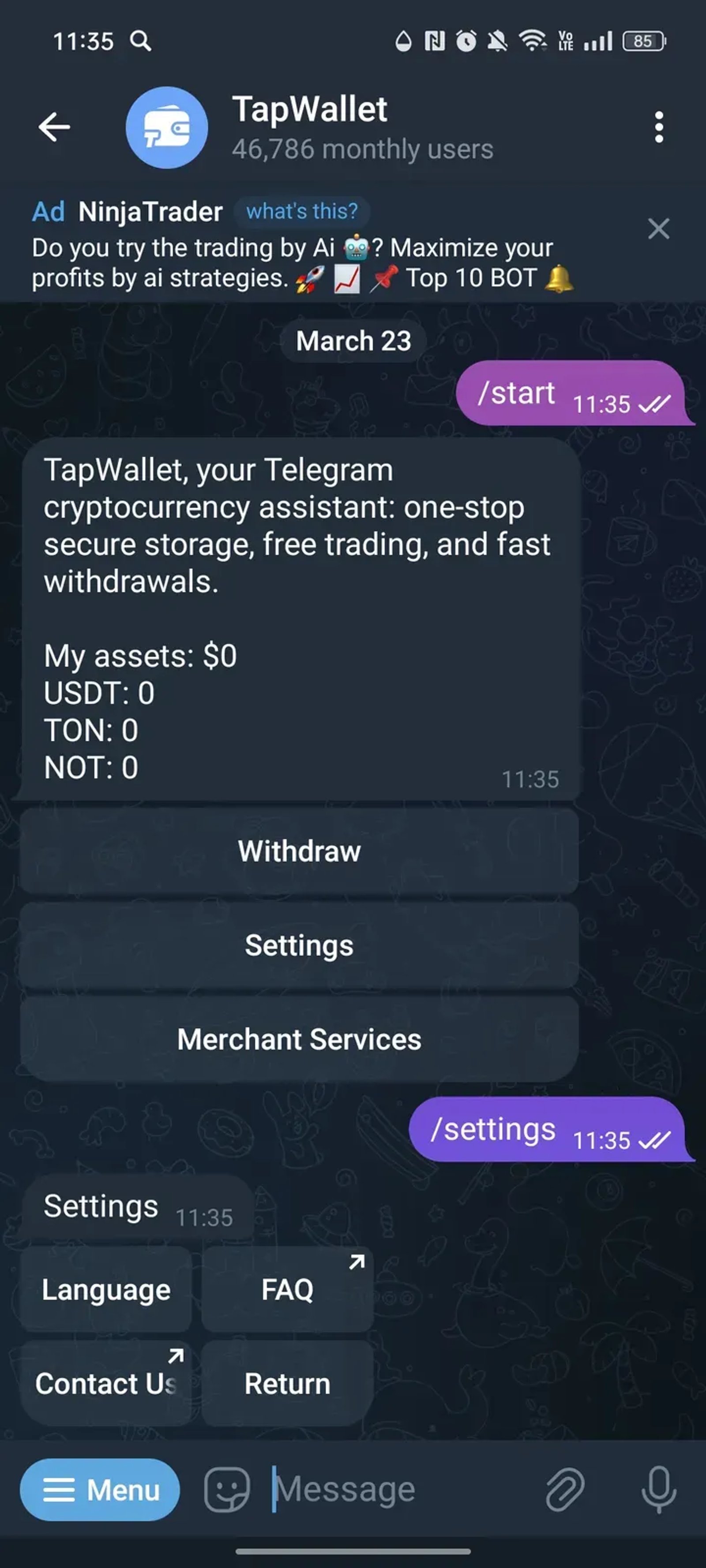 TapWallet в Телеграм — скриншот 3