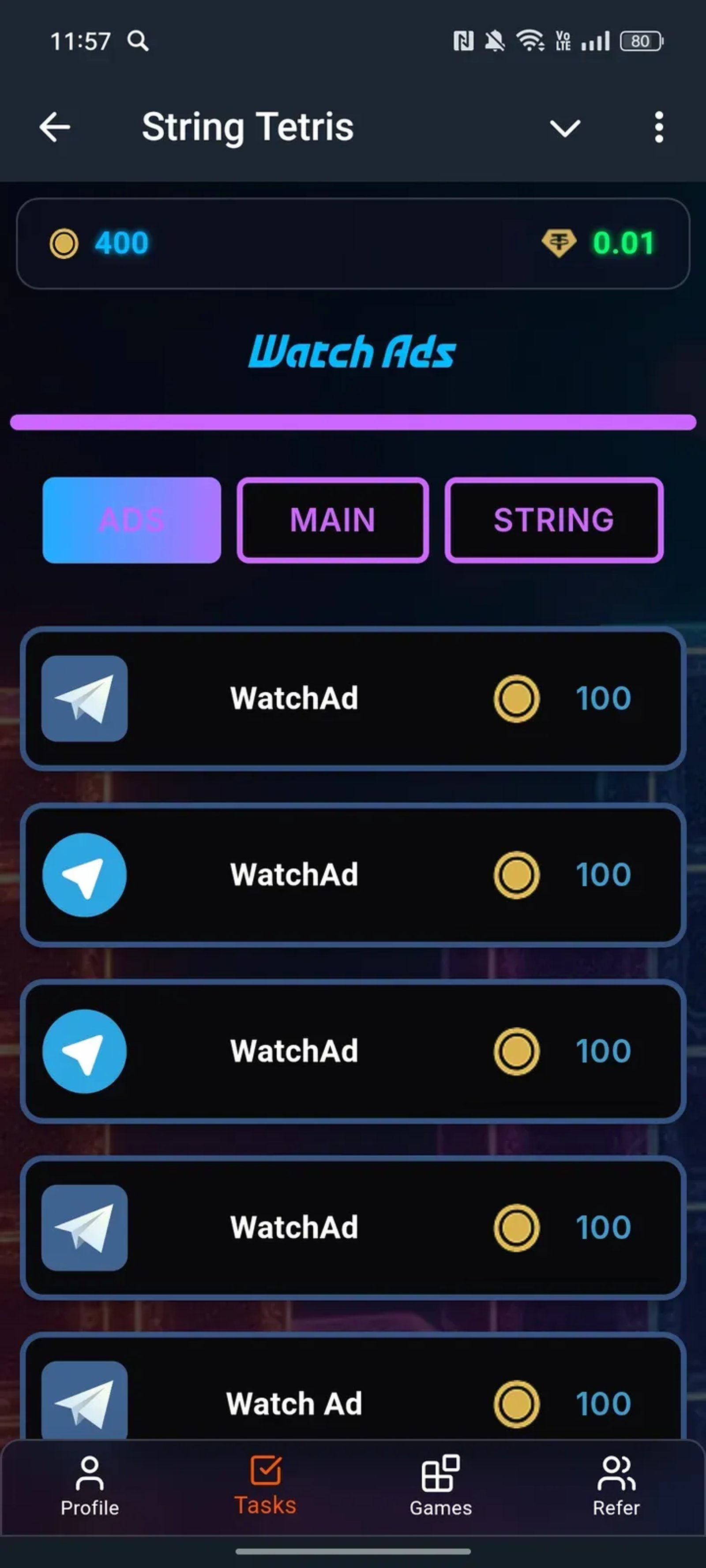 String Tetris в Телеграм — скриншот 2