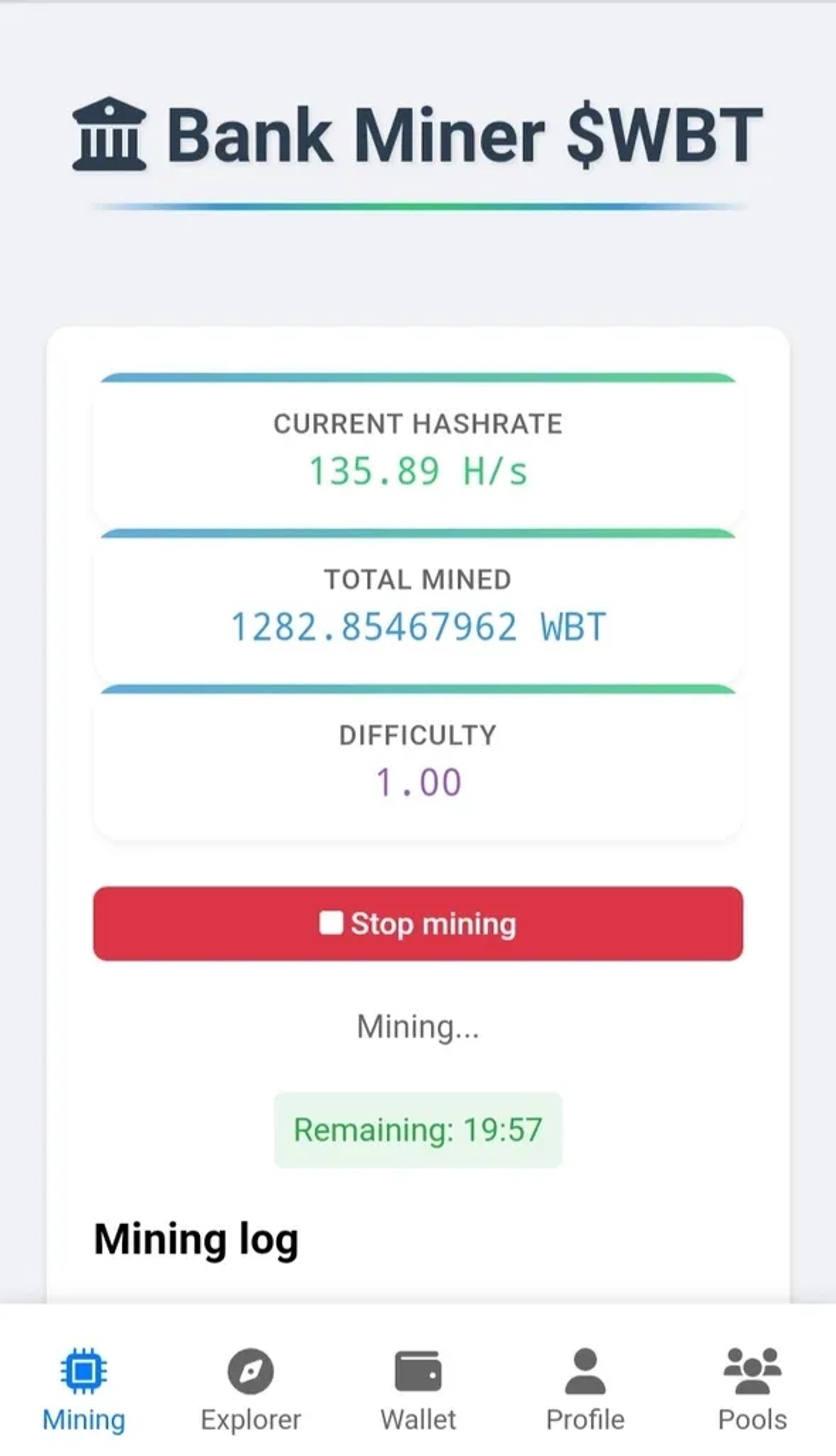 Bank Miner WBT в Телеграм — скриншот 3