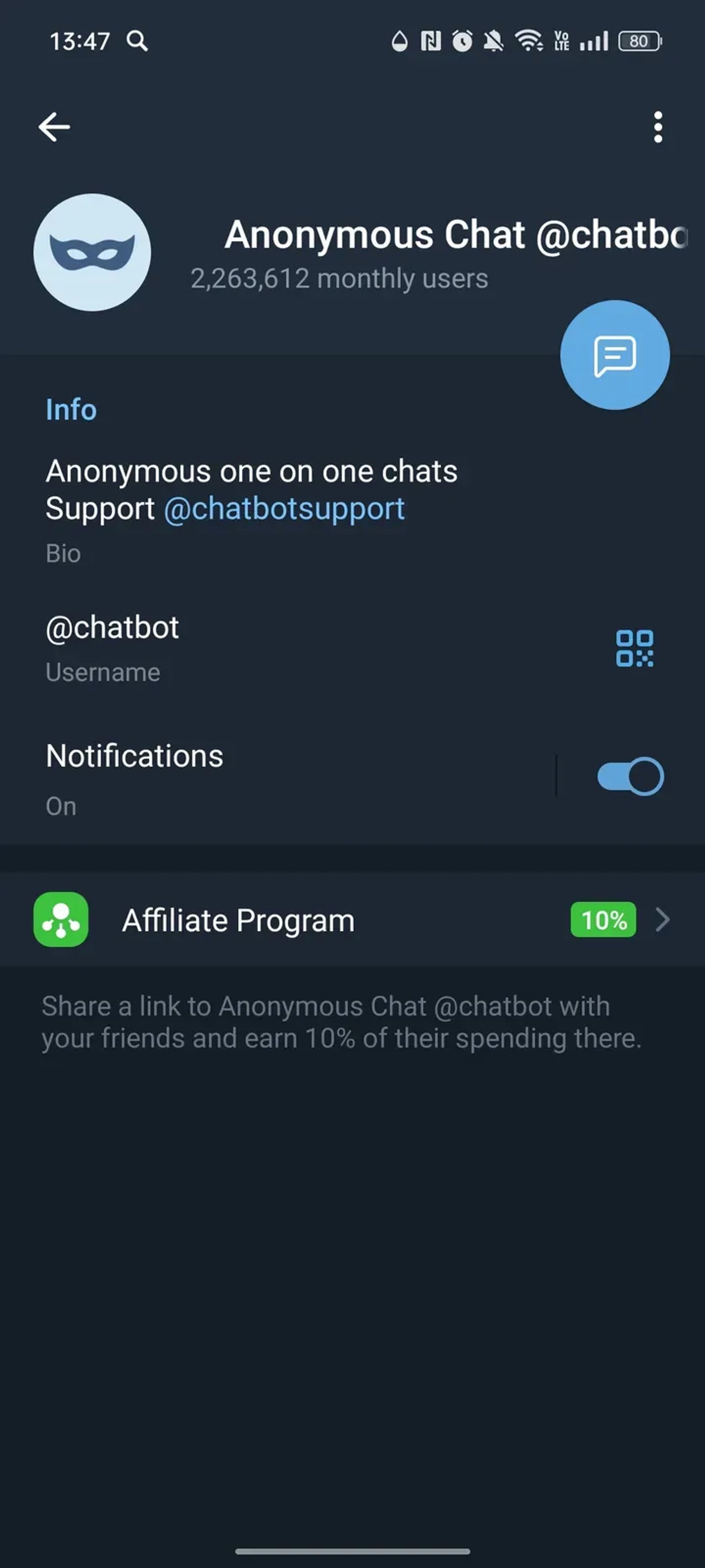 Anonymous Chat @chatbot в Телеграм — скриншот 3