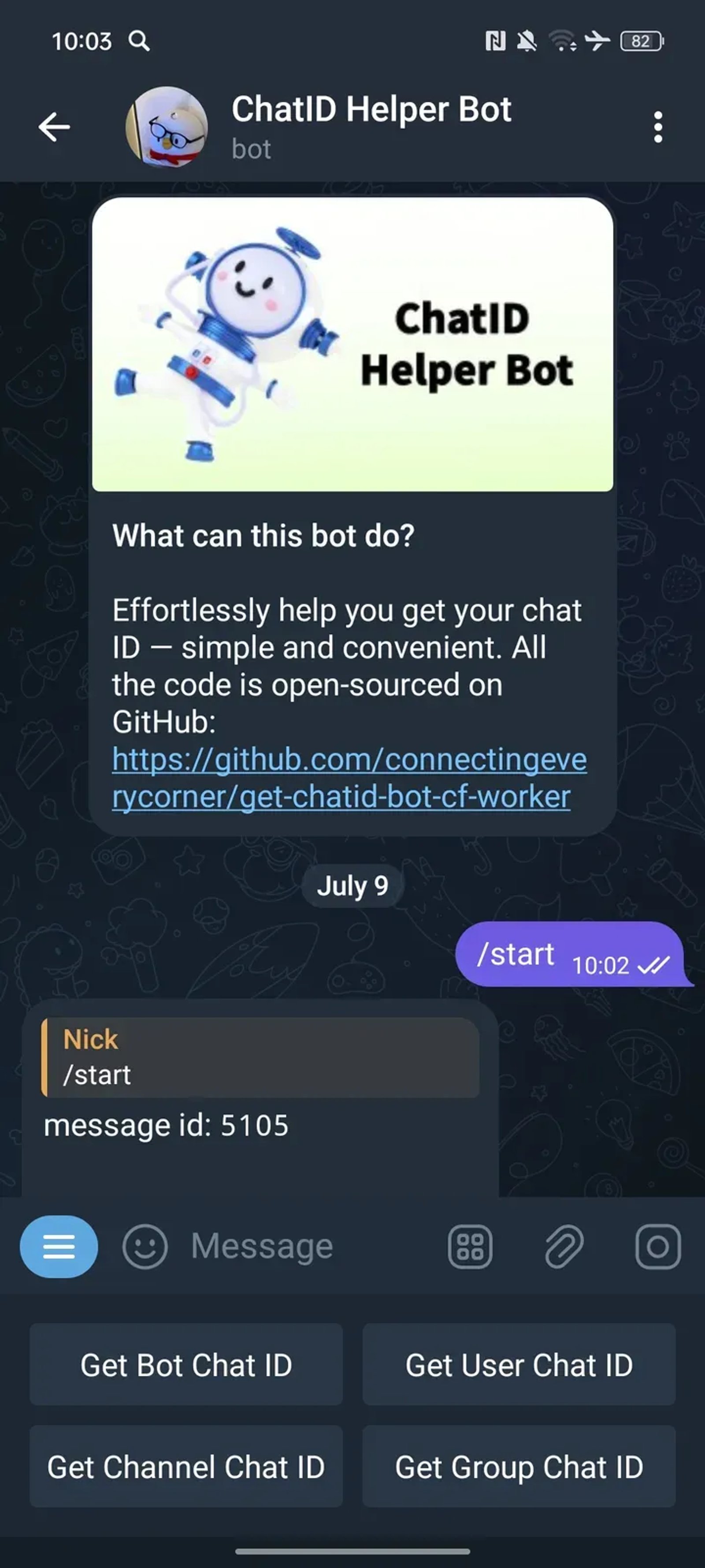 ChatID Helper Bot в Телеграм — скриншот 2