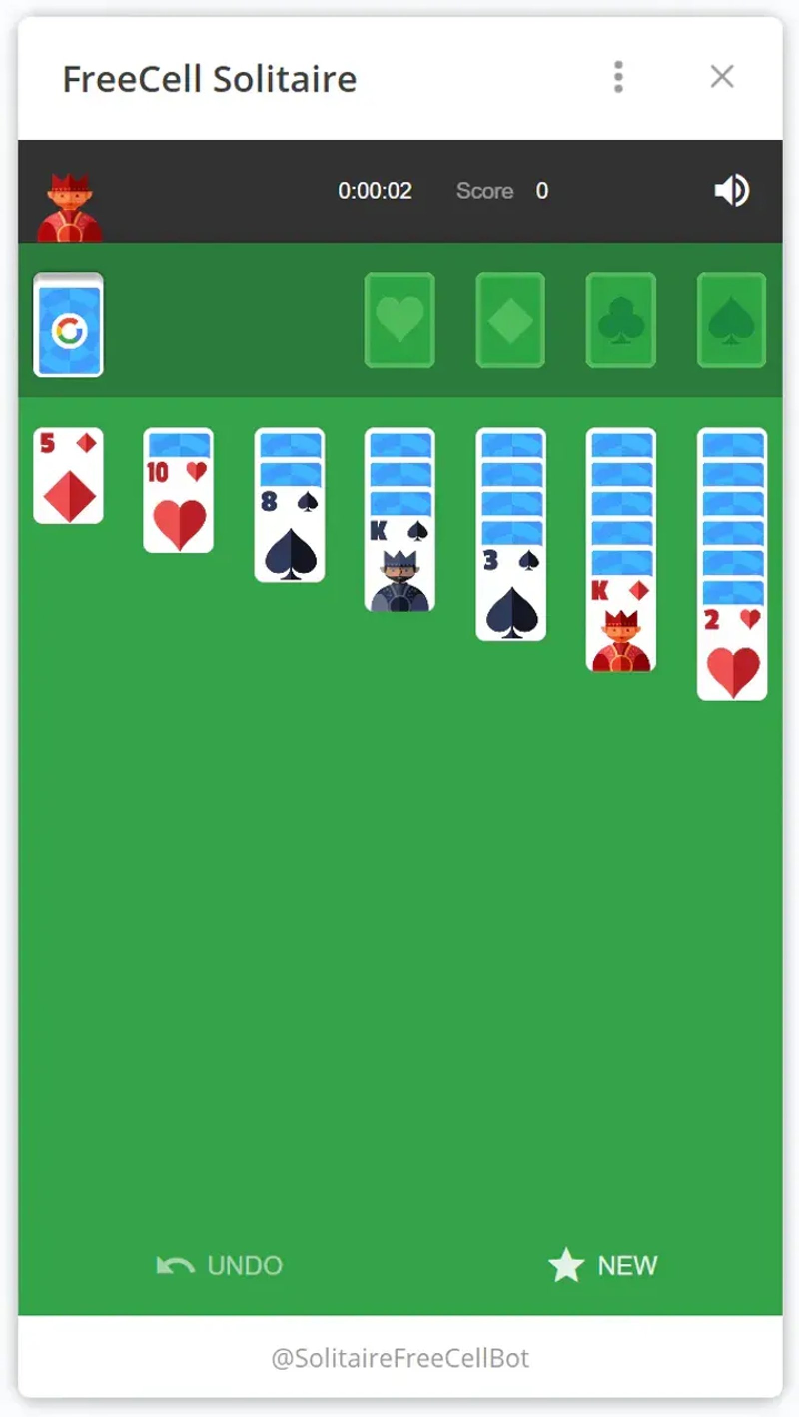 FreeCell Solitaire в Телеграм — скриншот 1