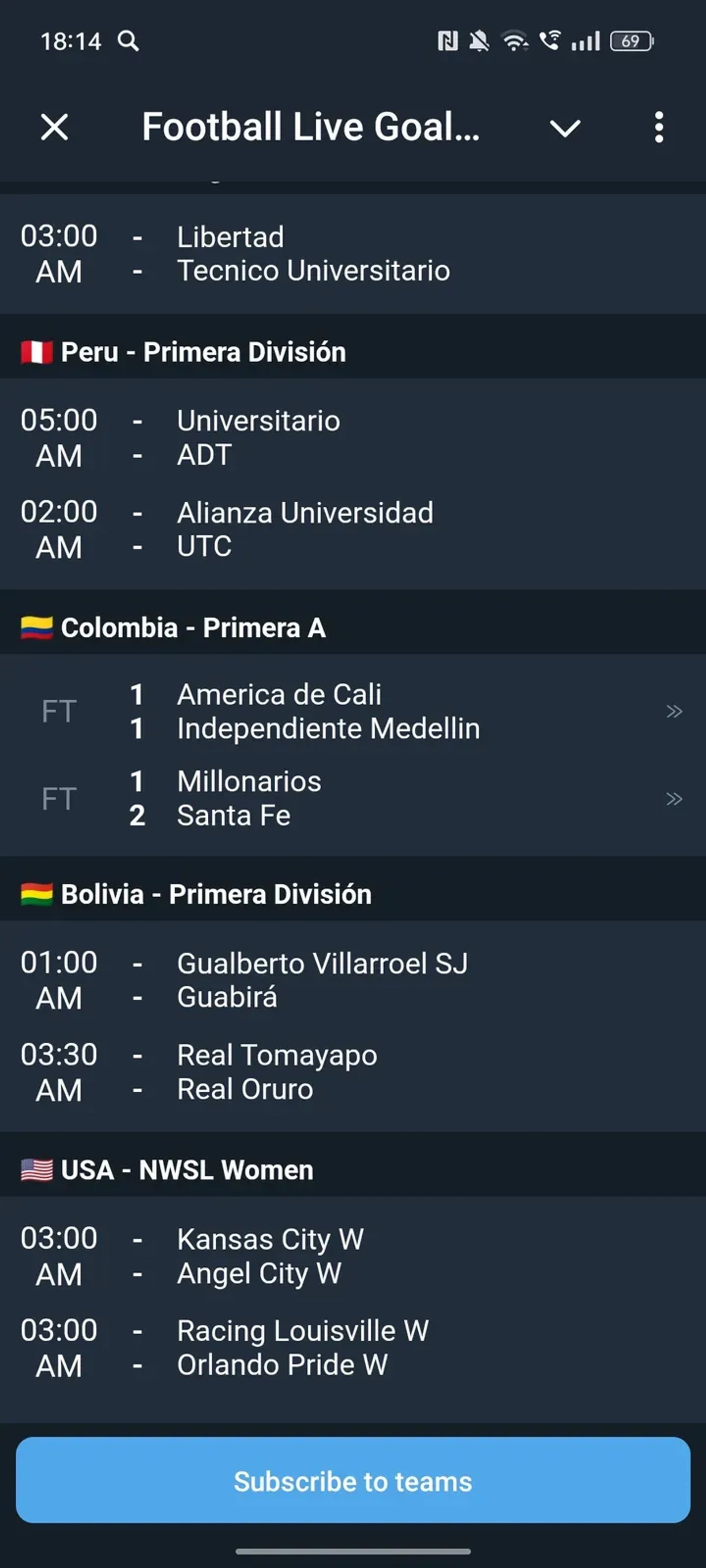 Football Live Goals Bot в Телеграм — скриншот 2