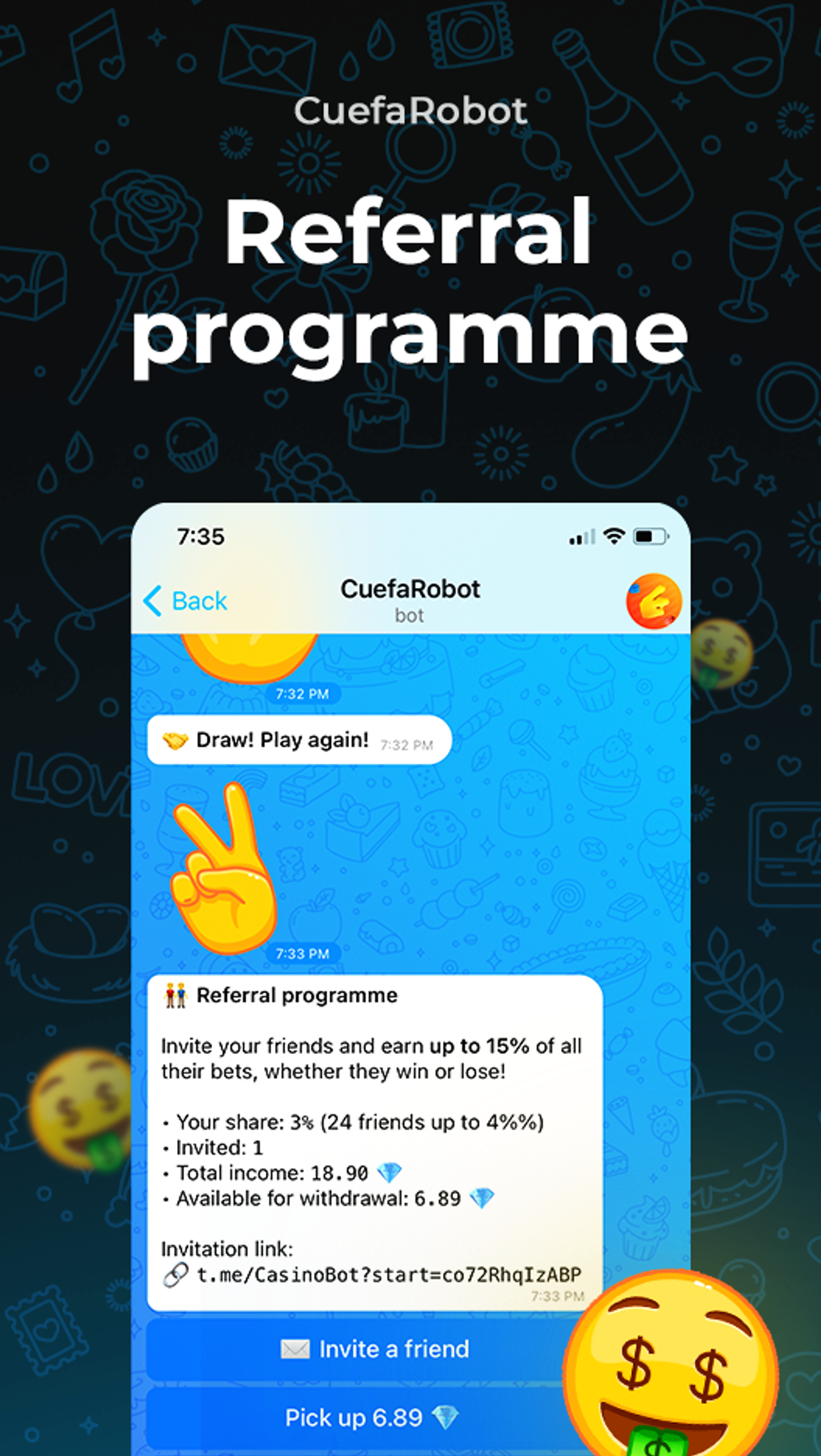 Cuefa Robot в Телеграм — скриншот 3