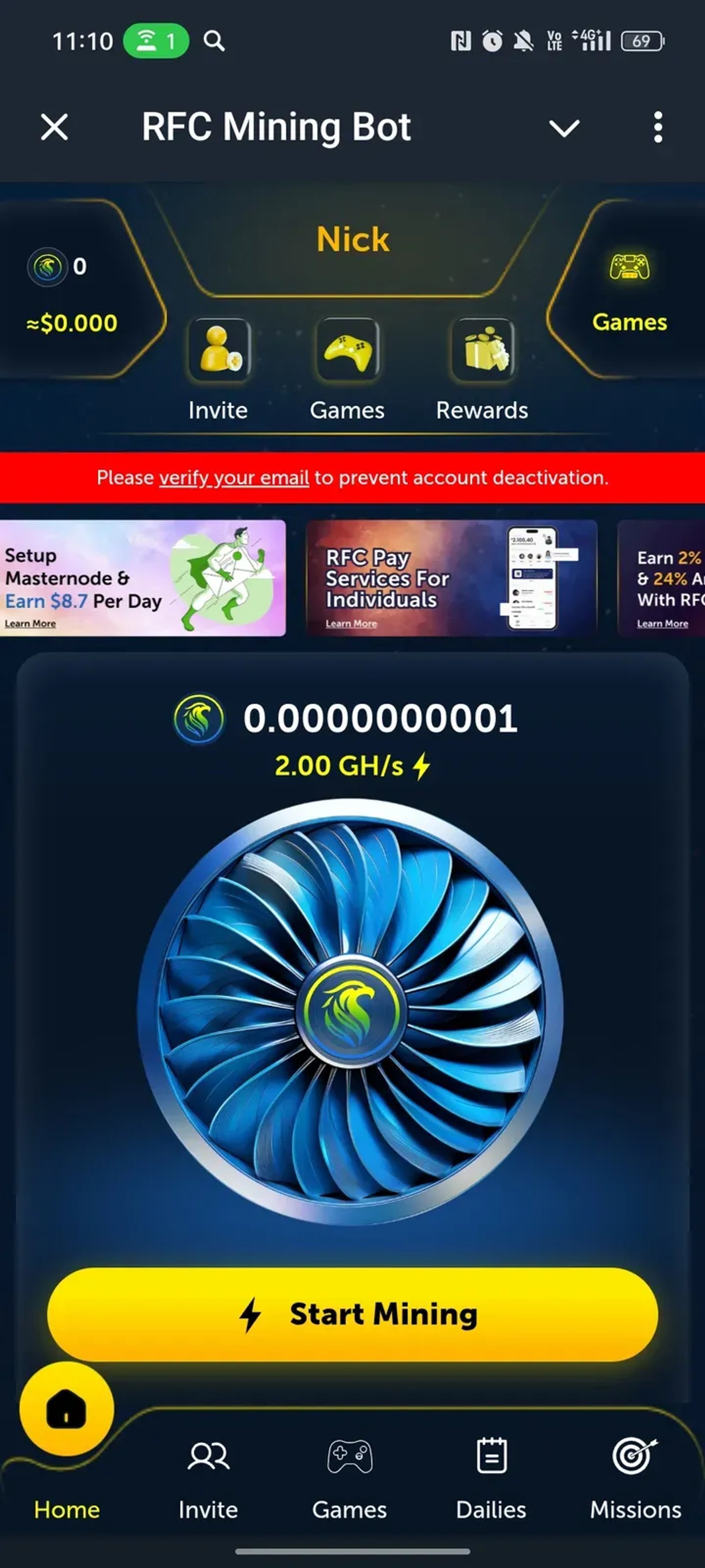 RFC Mining Bot Telegram Screenshot 1