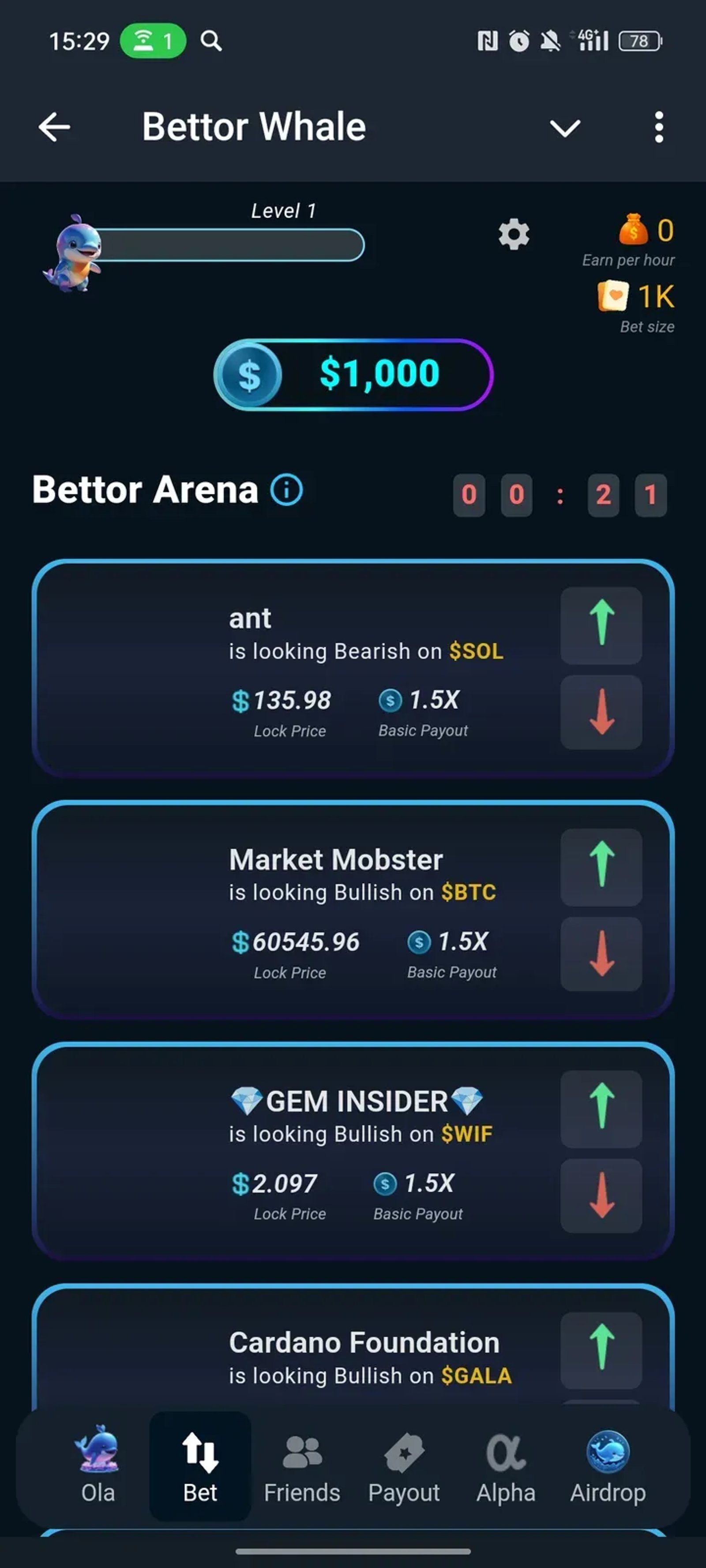 Bettor Whale в Телеграм — скриншот 2