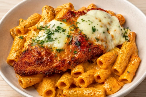Chicken Parm with Spicy Rigatoni