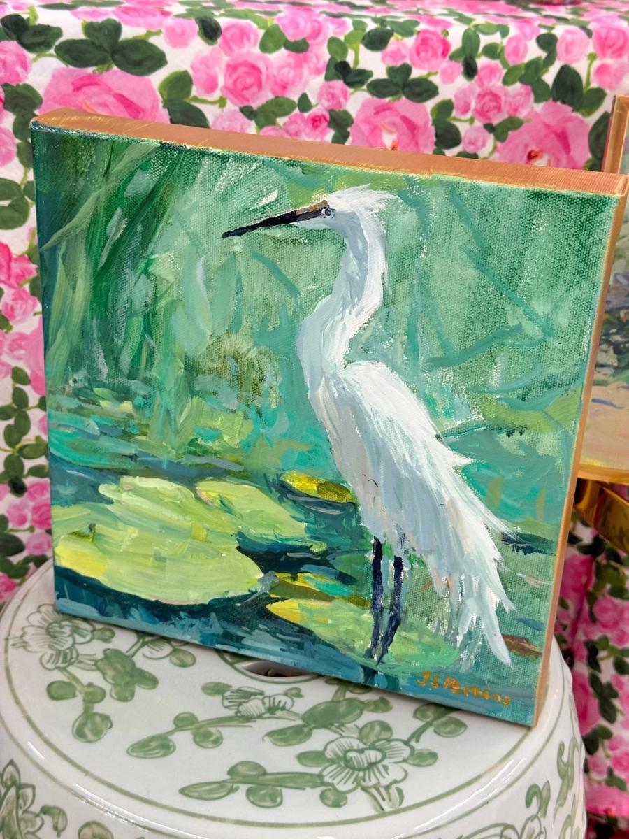 Egret with Lily Pads