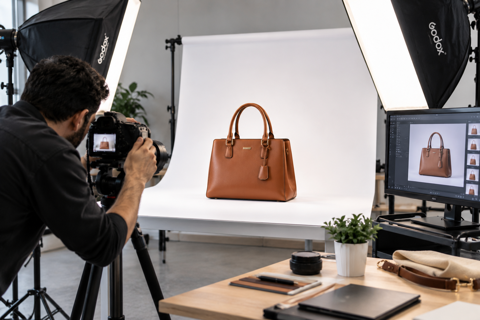 Product arranged for a professional studio photoshoot