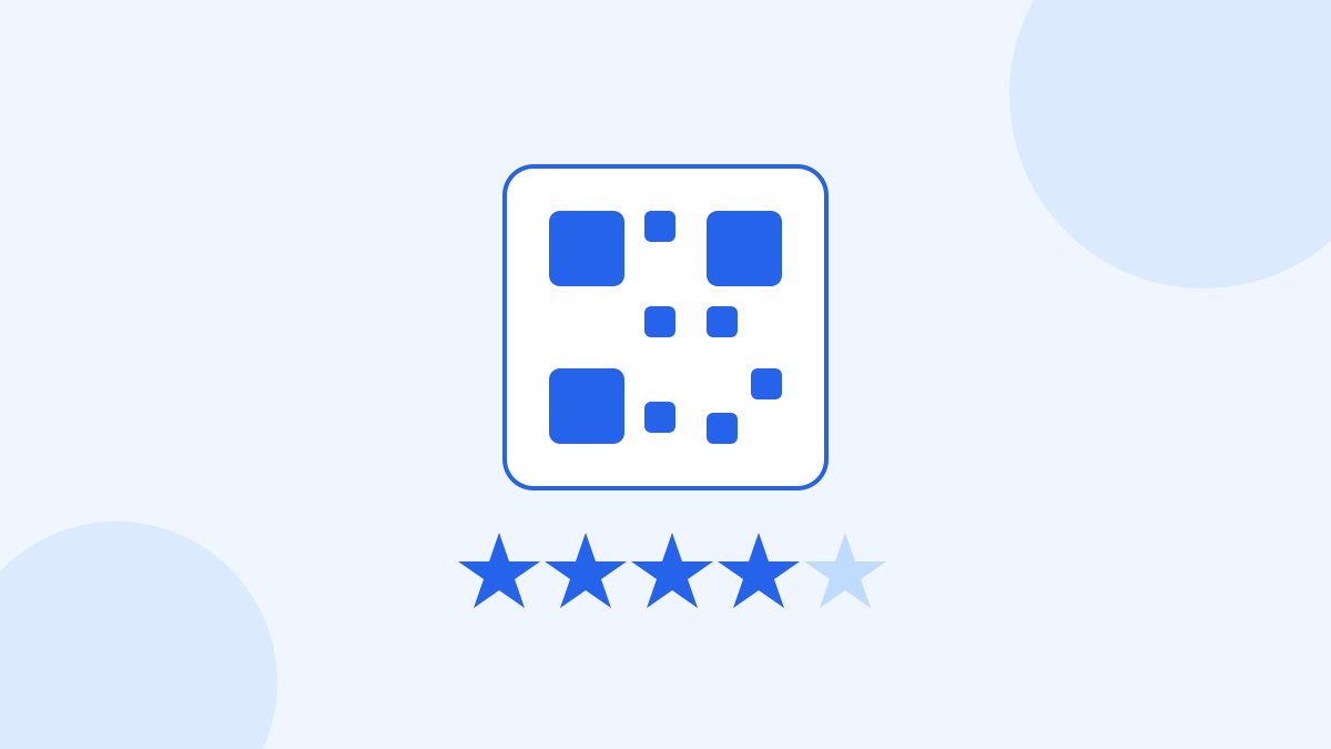 A QR code above a row of five stars, four filled and one pale.