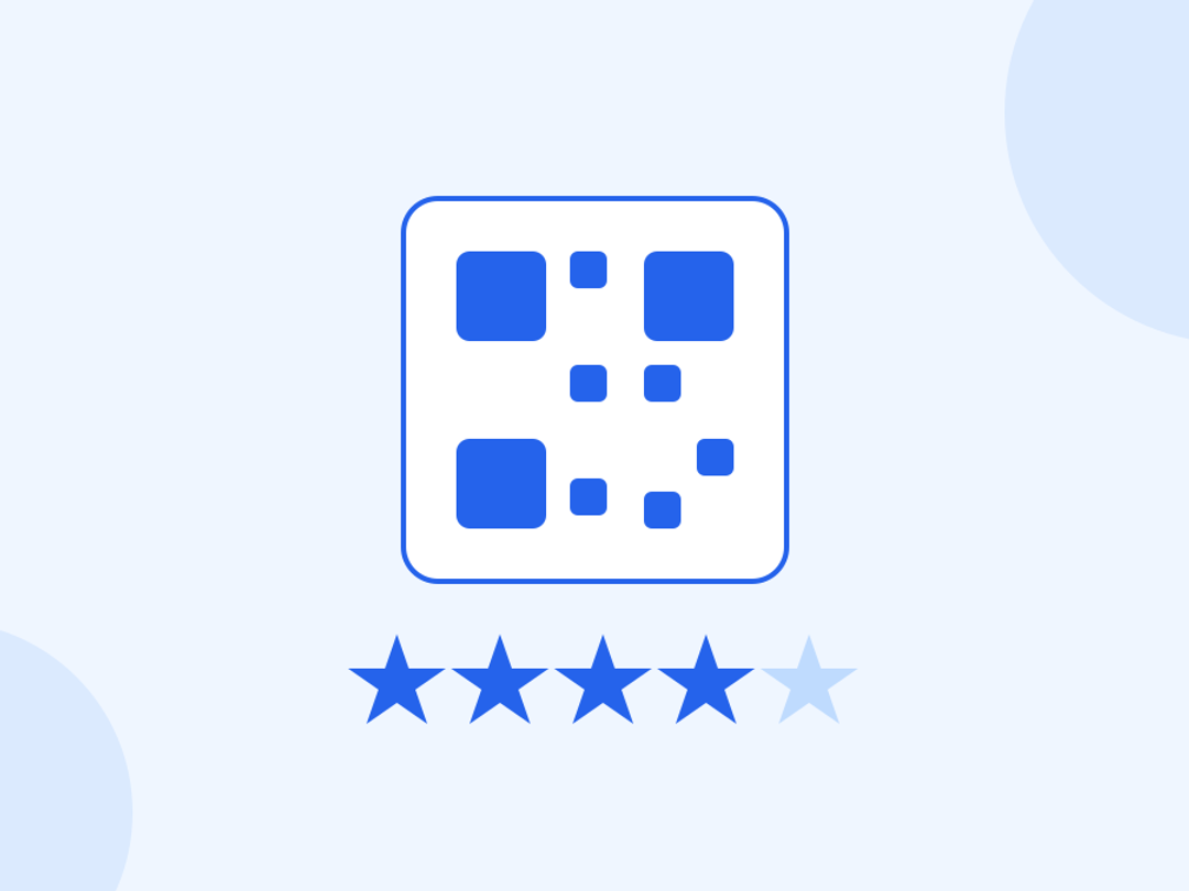 A QR code above a row of five stars, four filled and one pale.