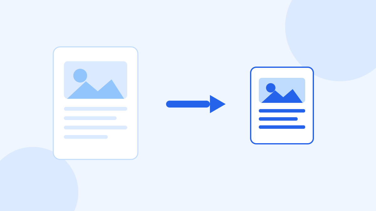 A large document containing a photograph beside a visibly smaller version of the same document, with an arrow between them.