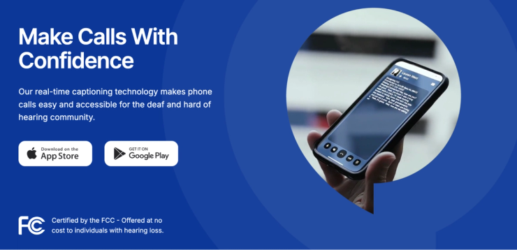 Rylo marketing banner highlighting real-time call captioning for deaf and hard of hearing users