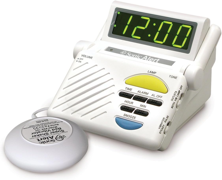 Sonic Boom Alert with Bed Shaker Vibrating Alarm Clock