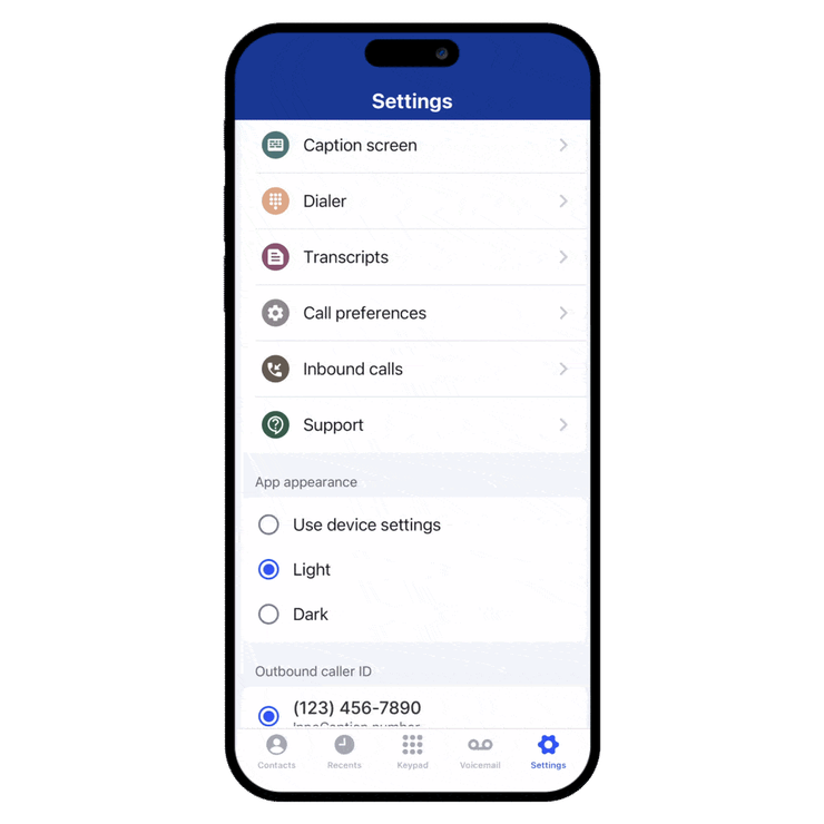 Customize your calling experience with flexible settings for captions, transcripts, appearance, and call preferences.