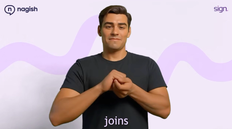 man demonstrating sign language hand movements on screen as part of AI generated sign language translation