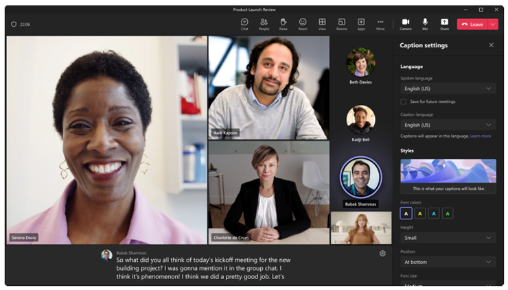 Microsoft Teams Support from Use live captions in Microsoft Teams meetings