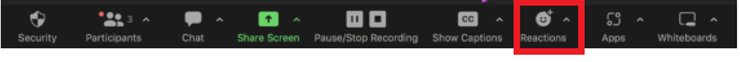 Reaction button at the bottom of the Zoom meeting screen.