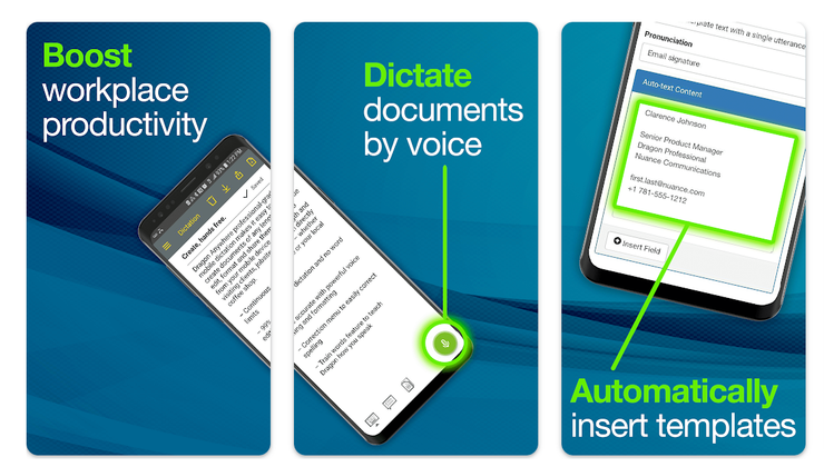 Speech-to-text Android app used to dictate documents and insert templates by voice in 2026