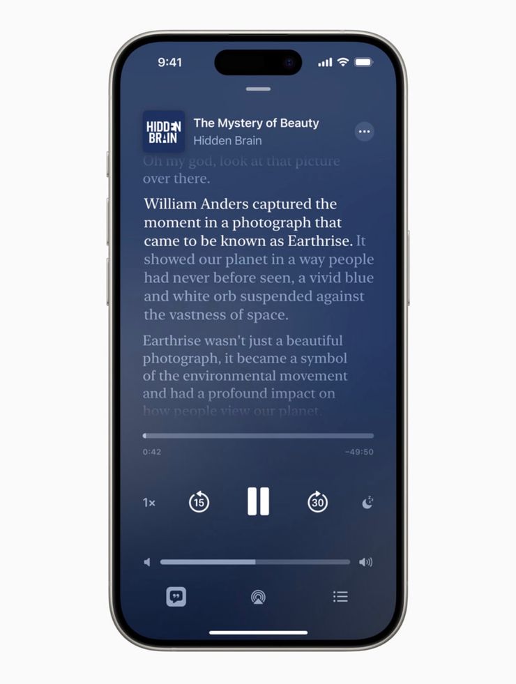 Screenshot of an Apple podcast transcript. Image credit: Apple Support
