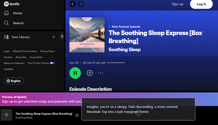 Image of a Spotify podcast with Google live captioning.
