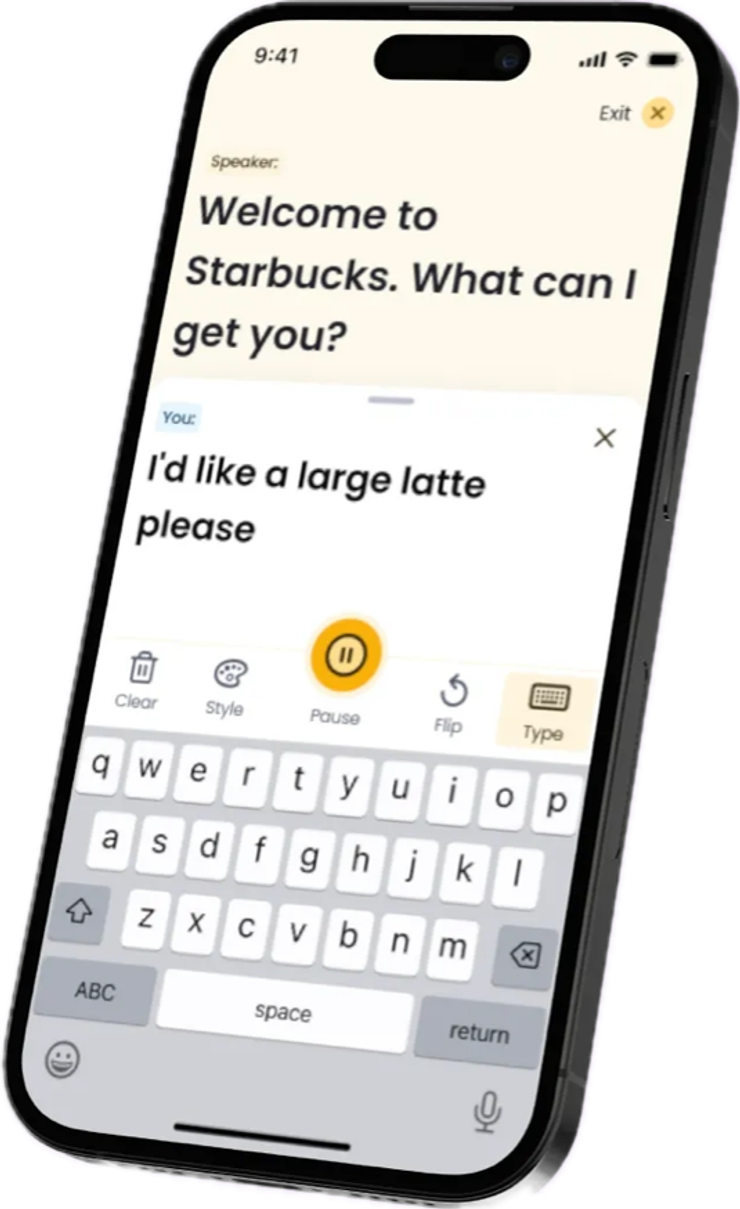 Rylo app with Live Transcribe of a coffee order.