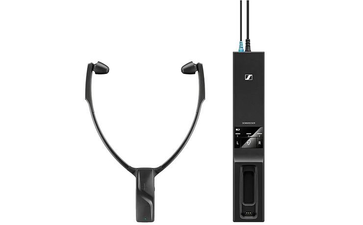 Sennheiser RS 5200 wireless TV listening system with lightweight neckband earbuds and speech clarity controls for hearing support