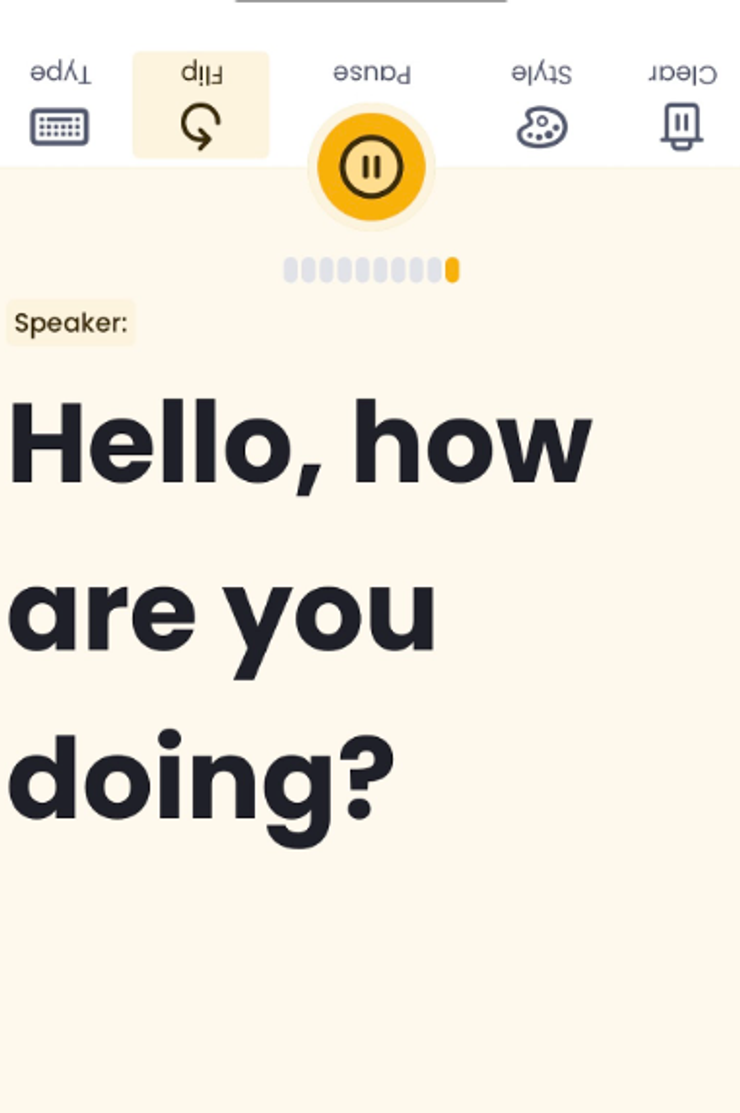 The text in Rylo Live Transcribe, after using the “flip” feature.