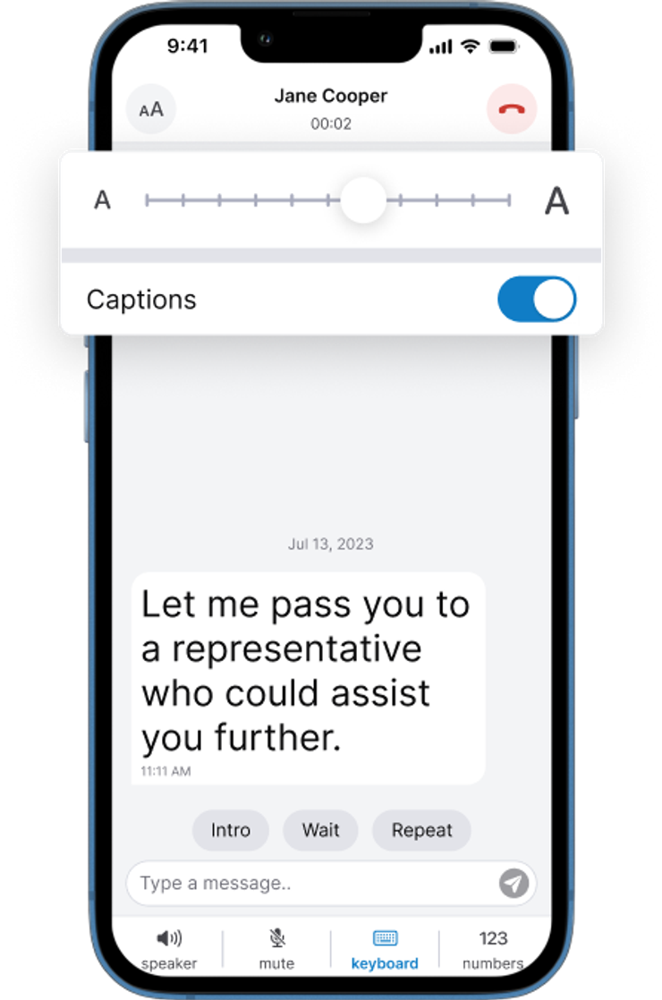 A smartphone screen displays the functionality of adjusting font size in the Rylo app.