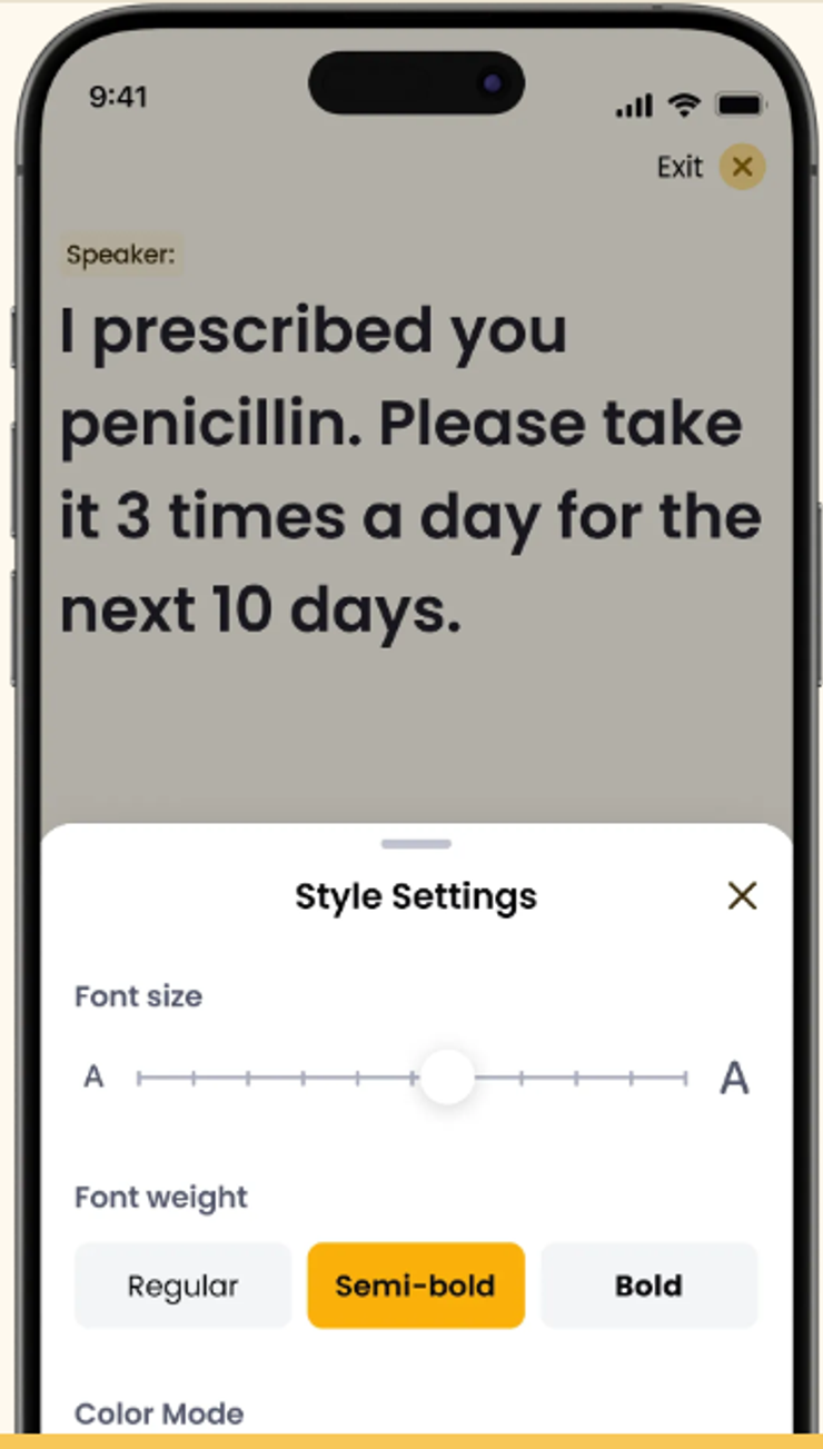 Screenshot of a Live Transcribe text message.