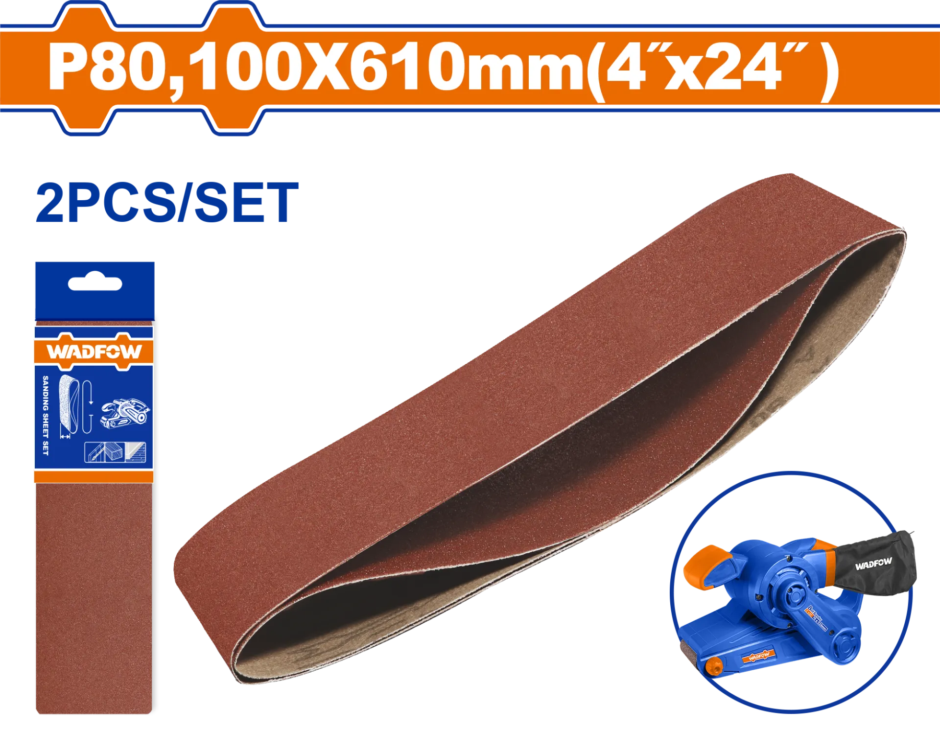 БЕСКОНЕЧНА ШМИРГЛА 100x610mm P80 2/1 WADFOW WZA3E80