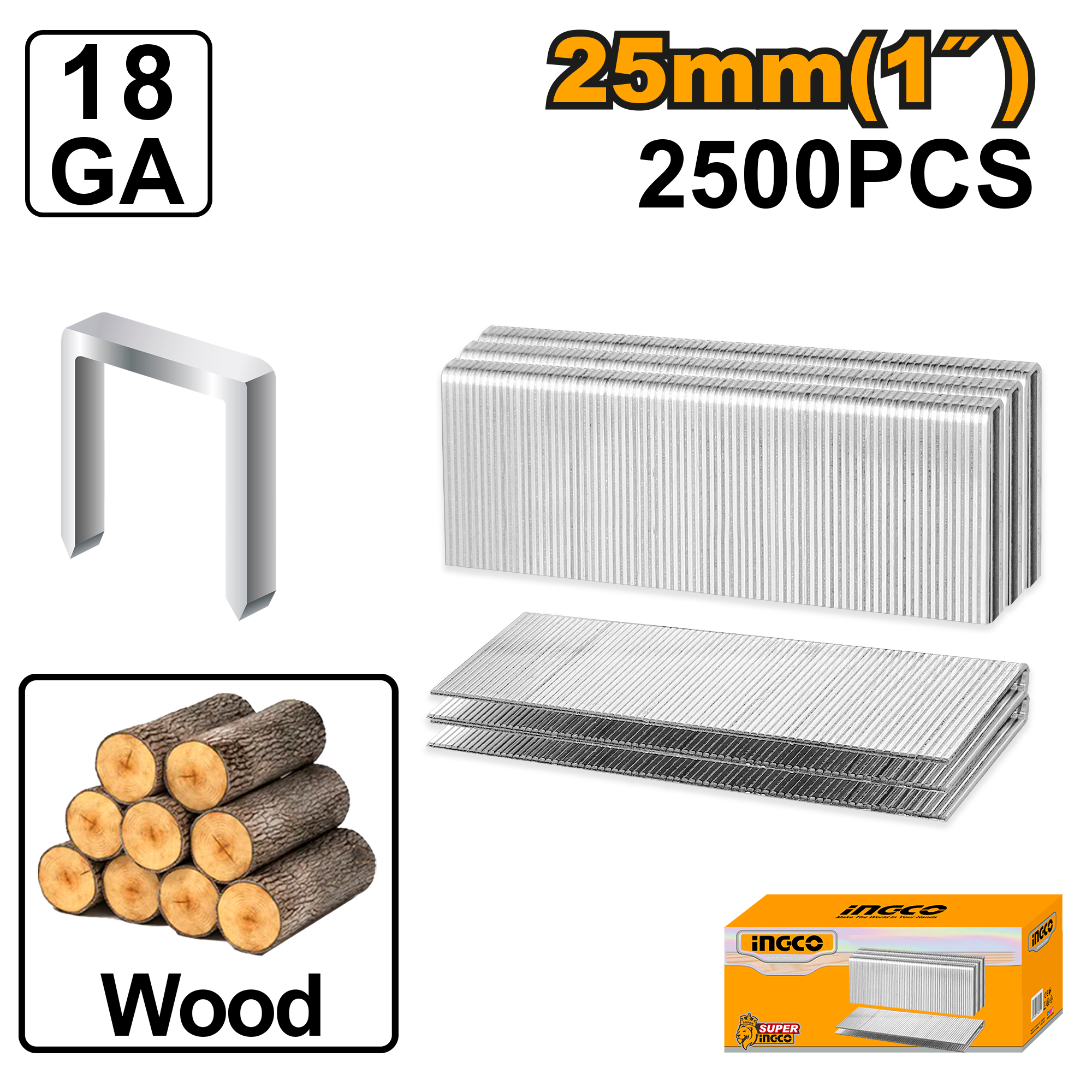 МУНИЦИЈА ИГЛИЦИ ШАЈКИ 18GA 25mm 2500 INGCO 18251 AST18251