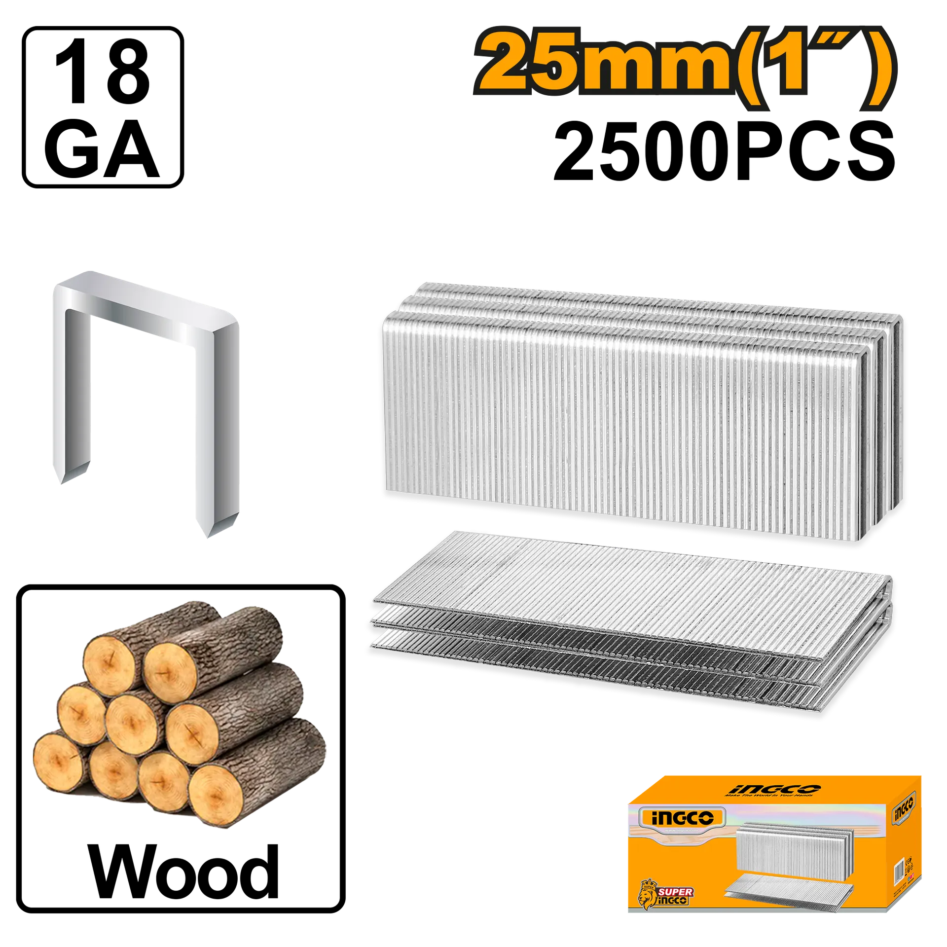 МУНИЦИЈА ИГЛИЦИ ШАЈКИ 18GA 25mm 2500 INGCO 18251 AST18251