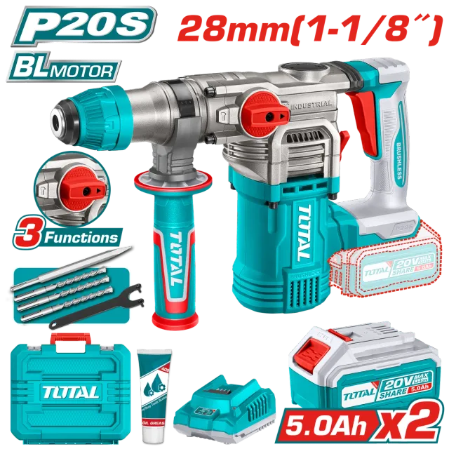 Çekiç-stërvitje përplasëse SDS+ 28mm 20V 2×5.0Ah TOTAL TRHLI202885