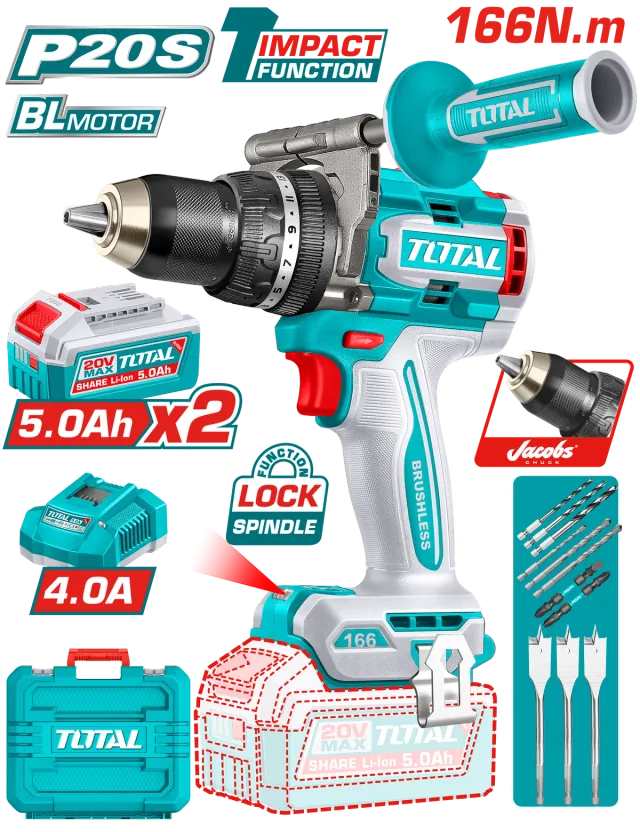 ШТРАФИЛИЦА 20V 2×5.0Ah БАТЕРИИ 166Nm TOTAL TIDLI201668