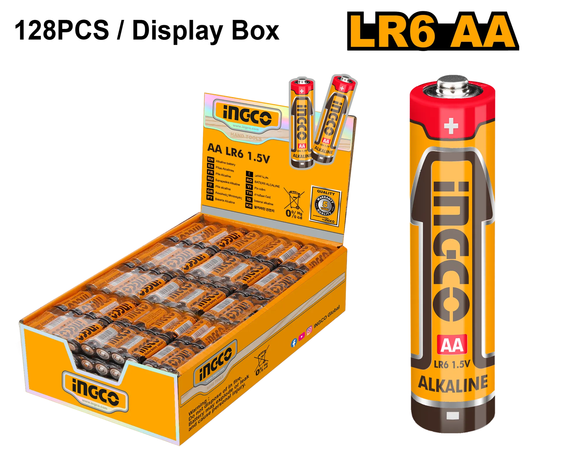 Batteri 1.5V AA INGCO 128KOM HAB2A01