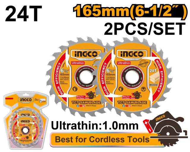 ПИЛИ ЗА ДРВО 165mm 1.0mm ЗА БАТЕРИСКИ АЛАТ INGCO 2/1 сет – TSB1653