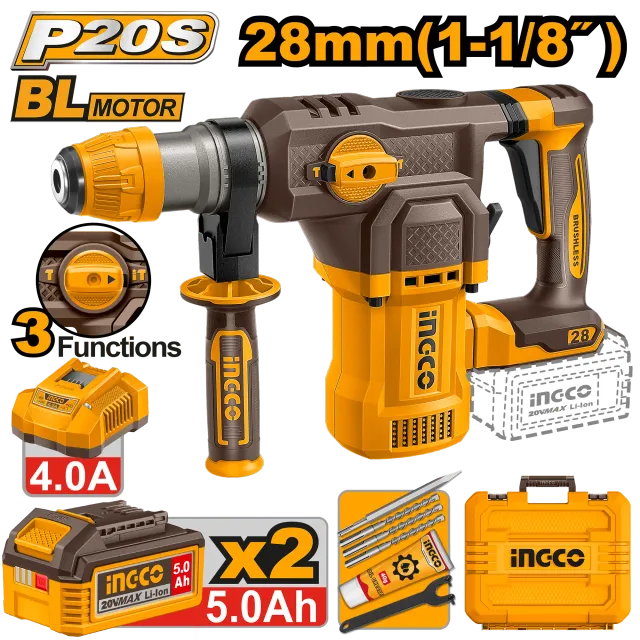 УДАРЕН ЧЕКАН ДУПЧАЛКА SDS+ 20V 2×5.0Ah 28mm INGCO CRHLI202862
