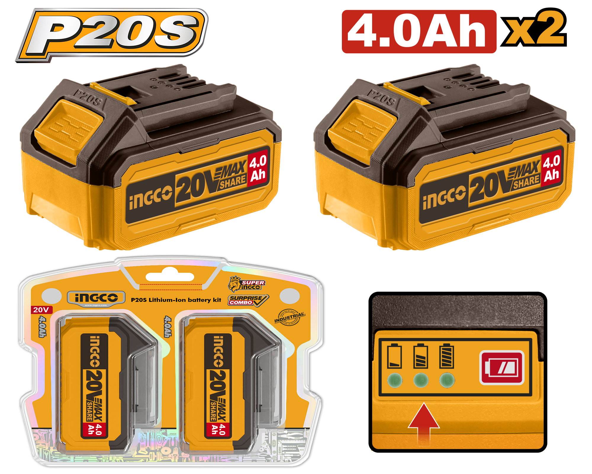 СЕТ БАТЕРИИ INGCO 2×4.0Ah – COSLI240312E